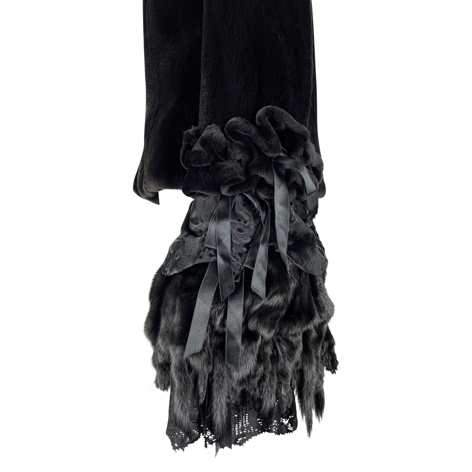 F/W 2002 Yves Saint Laurent by Tom Ford Black Shaved Mink Fur Bell Cuff Coat - RealList