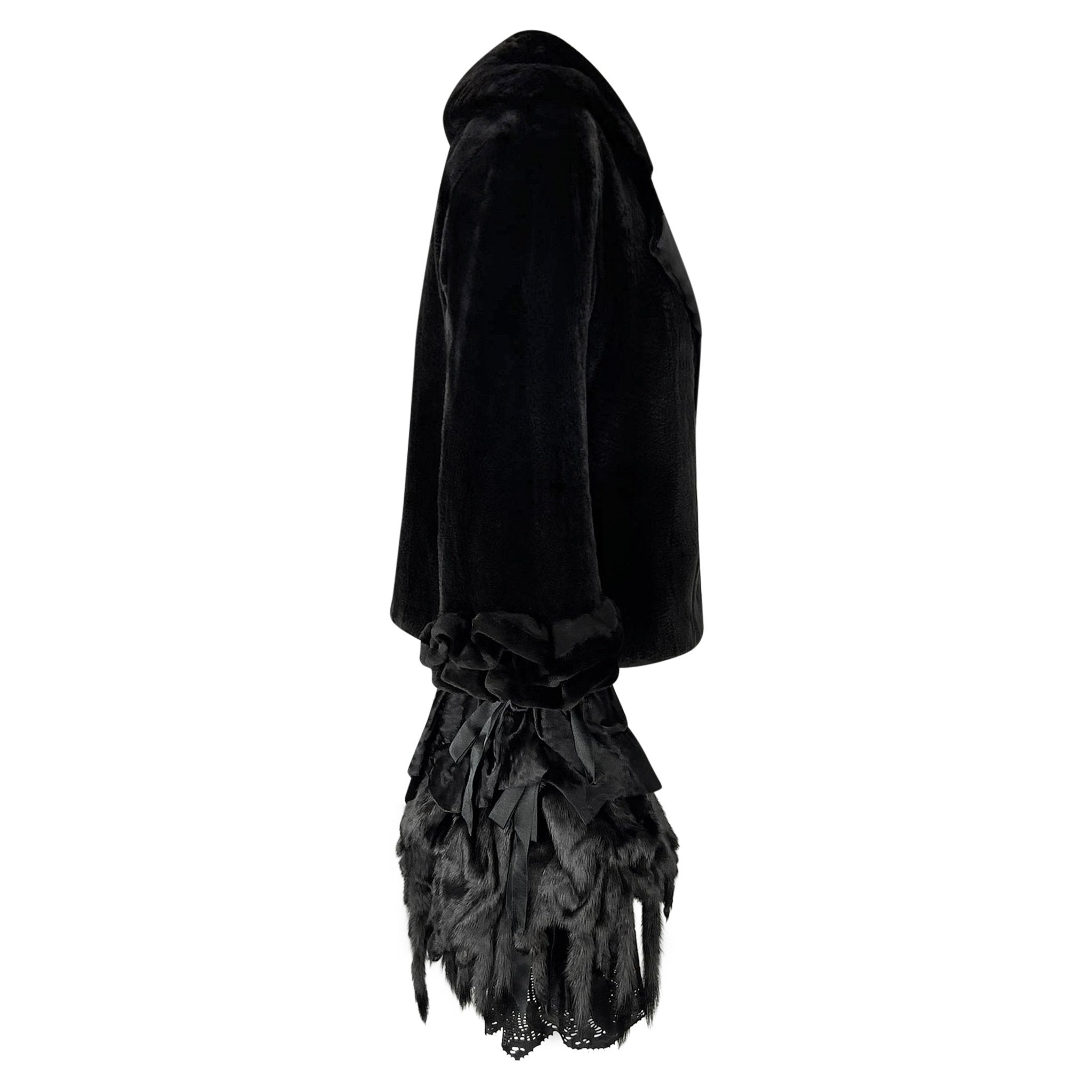 F/W 2002 Yves Saint Laurent by Tom Ford Black Shaved Mink Fur Bell Cuff Coat - RealList