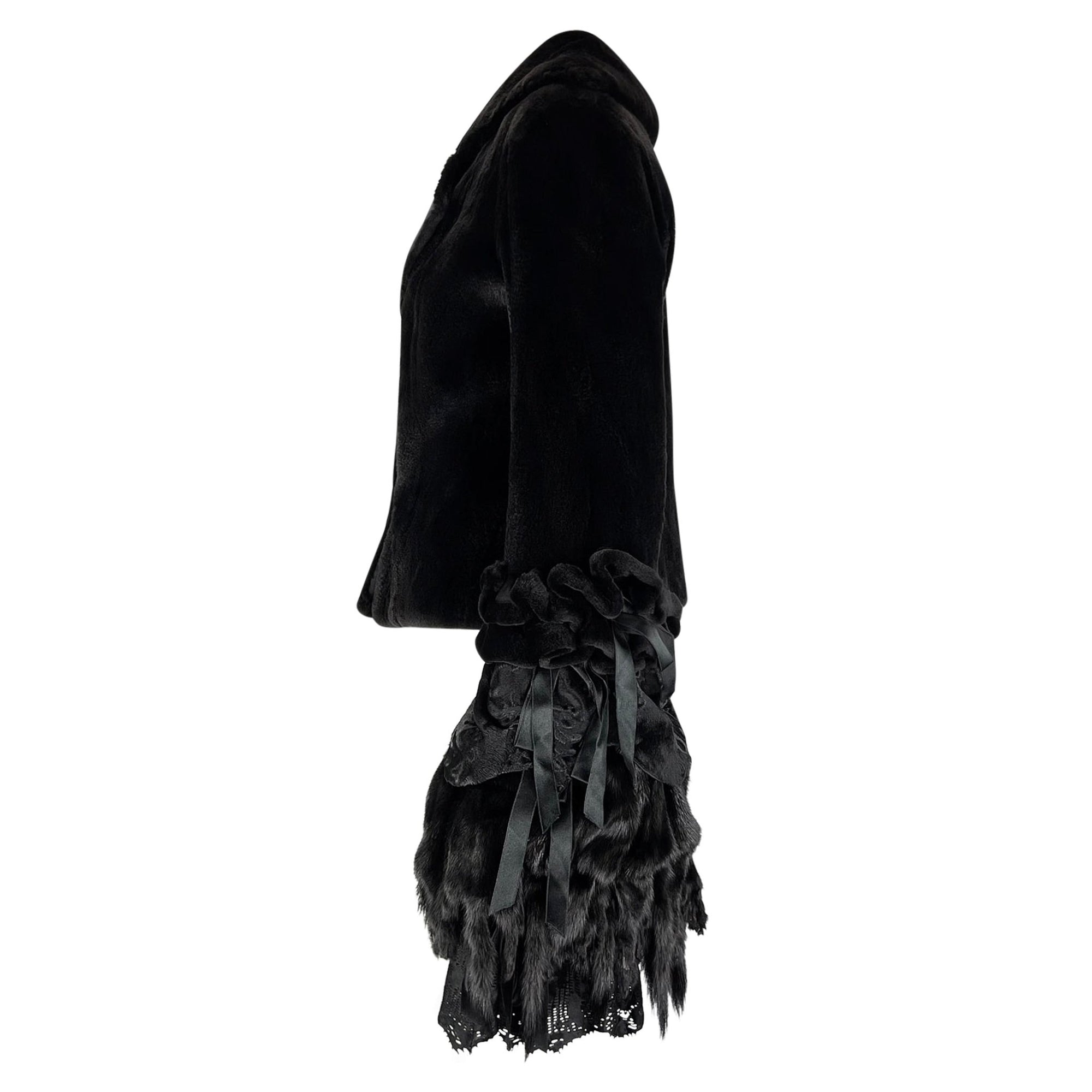 F/W 2002 Yves Saint Laurent by Tom Ford Black Shaved Mink Fur Bell Cuff Coat - RealList