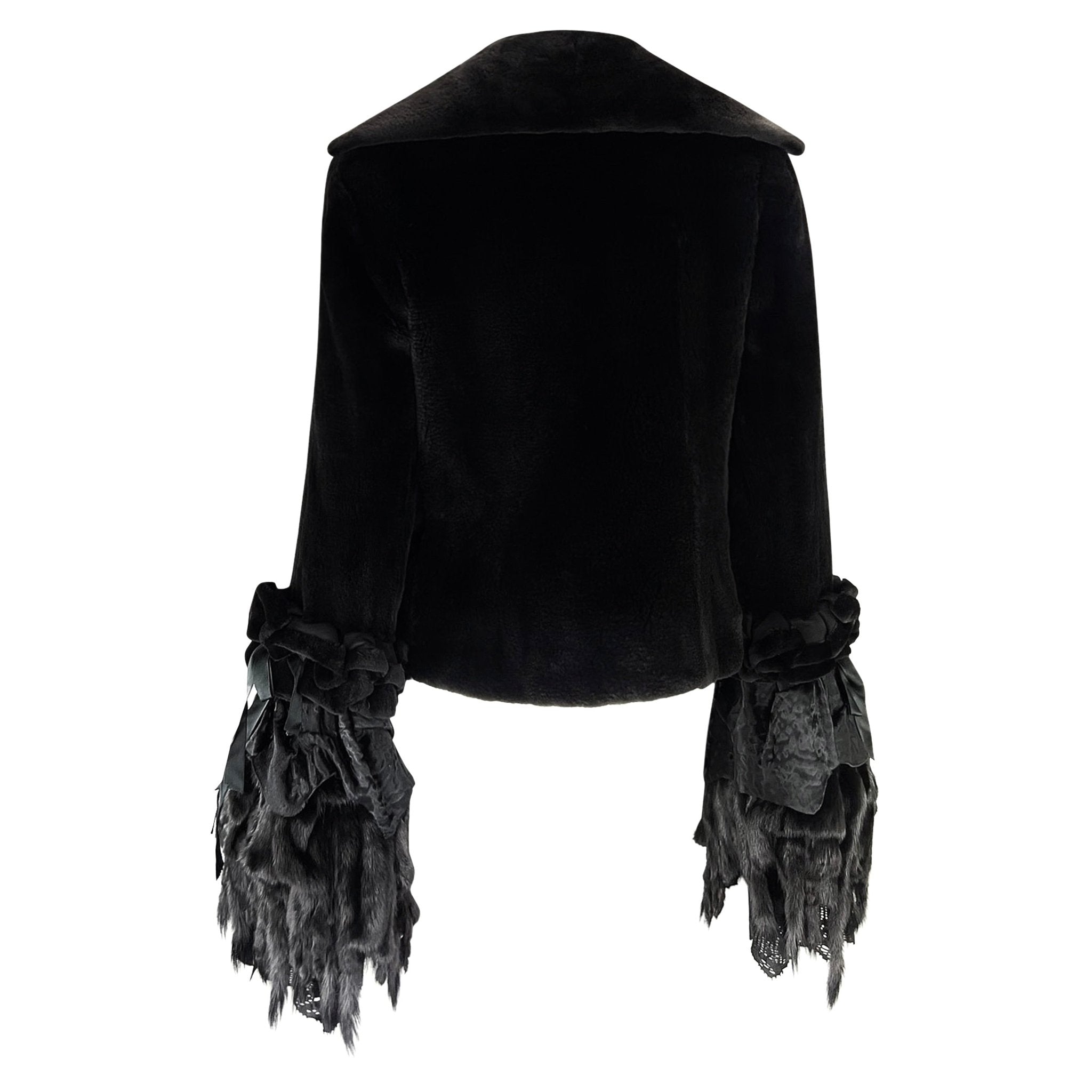 F/W 2002 Yves Saint Laurent by Tom Ford Black Shaved Mink Fur Bell Cuff Coat - RealList