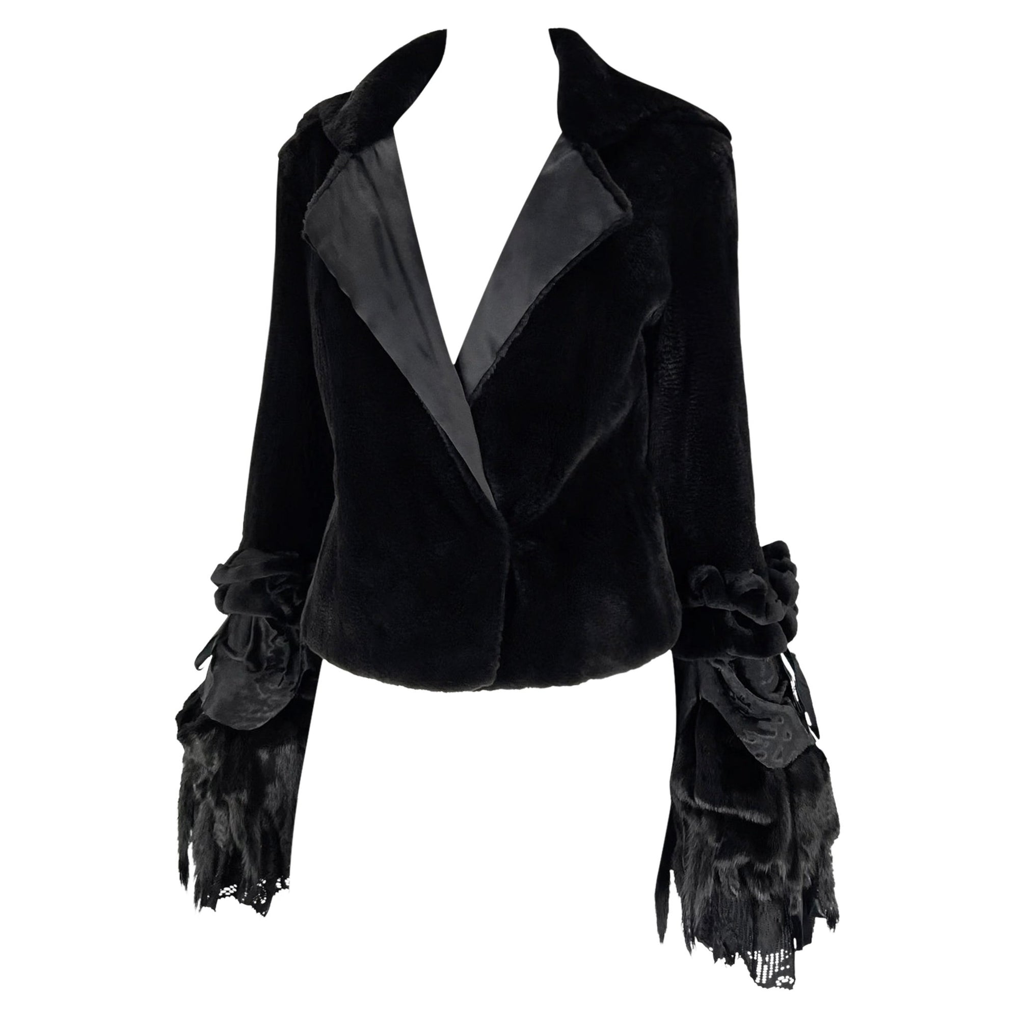 F/W 2002 Yves Saint Laurent by Tom Ford Black Shaved Mink Fur Bell Cuff Coat - RealList