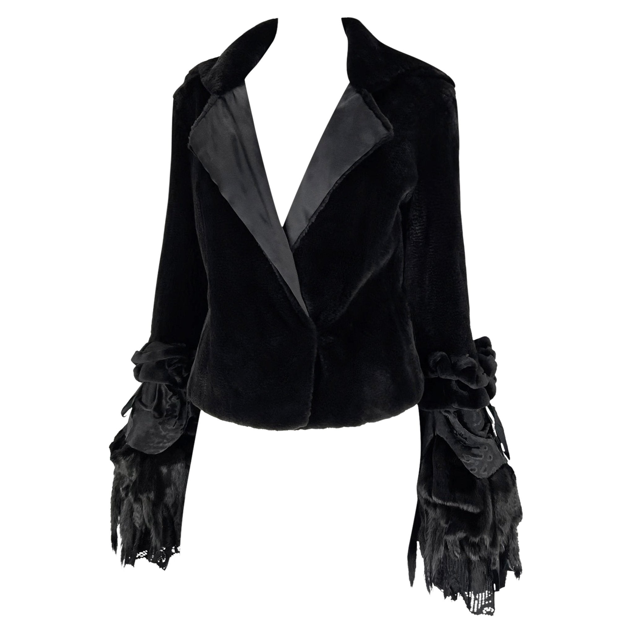 F/W 2002 Yves Saint Laurent by Tom Ford Black Shaved Mink Fur Bell Cuff Coat - RealList