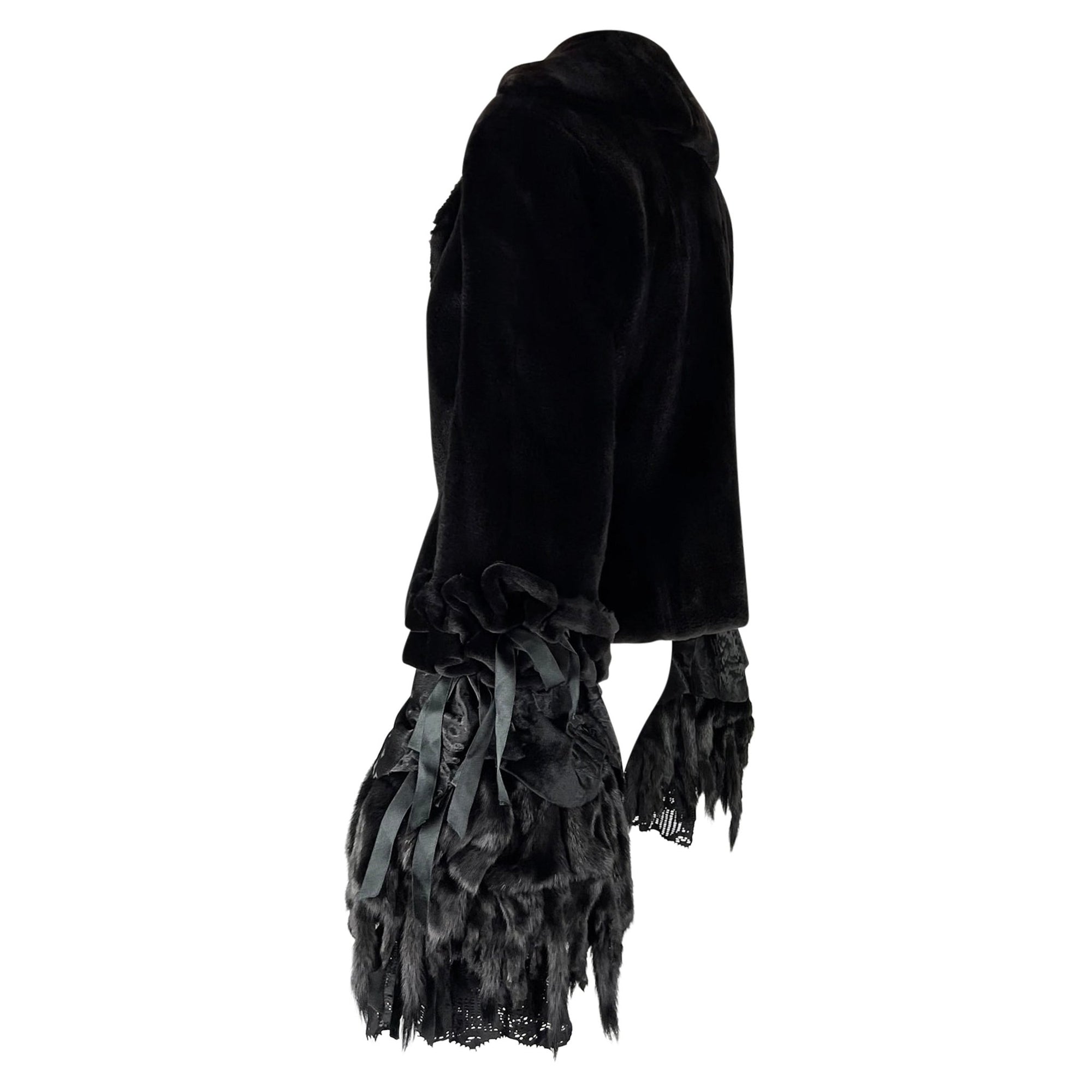 F/W 2002 Yves Saint Laurent by Tom Ford Black Shaved Mink Fur Bell Cuff Coat - RealList