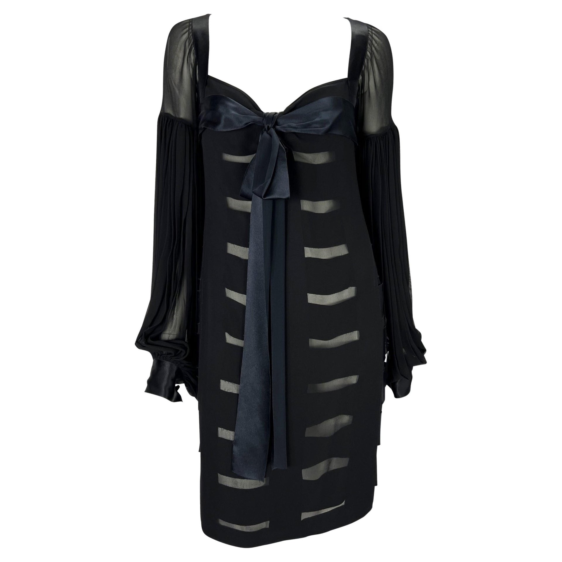F/W 2002 Yves Saint Laurent by Tom Ford Black Sheer Poet Sleeve Ribbon Dress - RealList