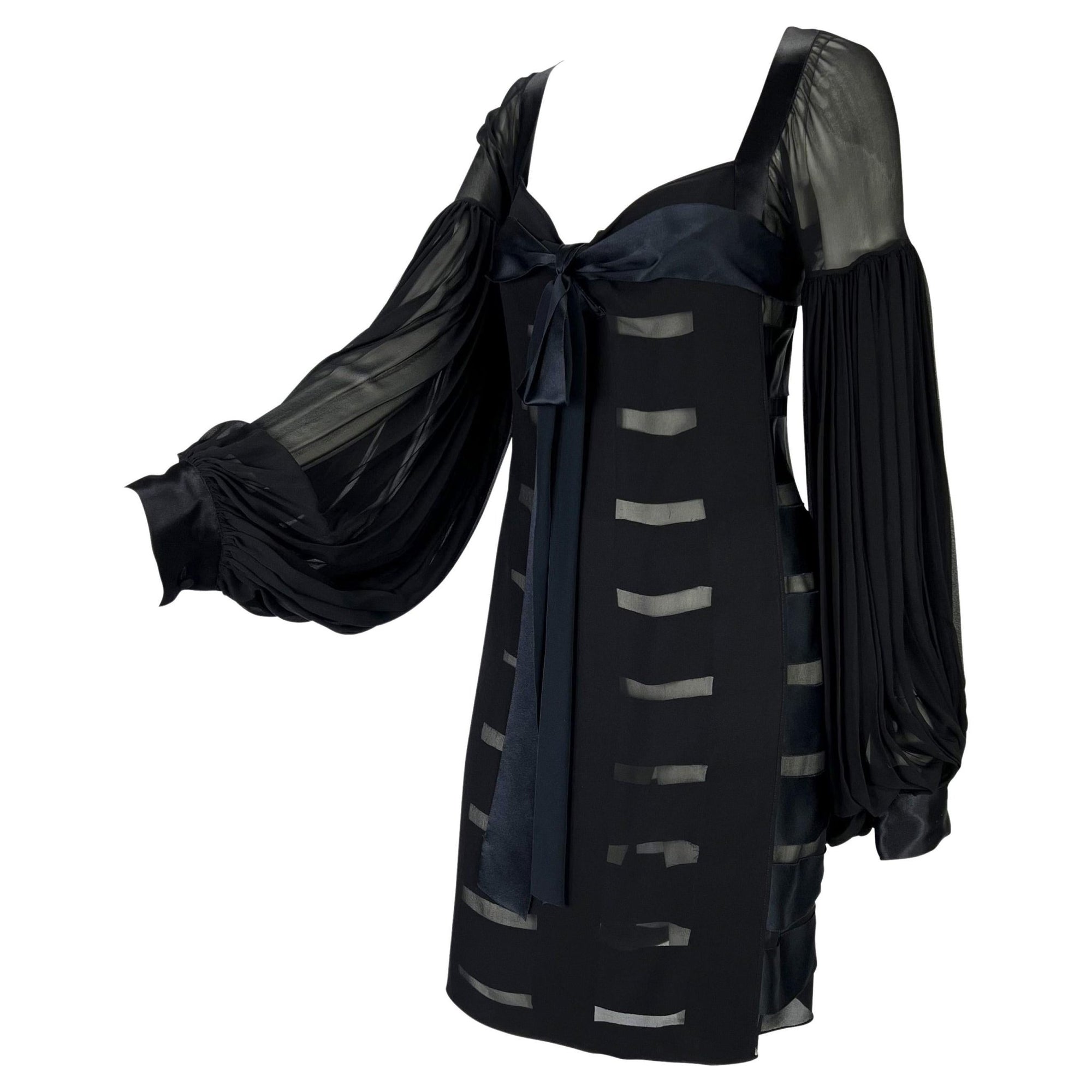 F/W 2002 Yves Saint Laurent by Tom Ford Black Sheer Poet Sleeve Ribbon Dress - RealList