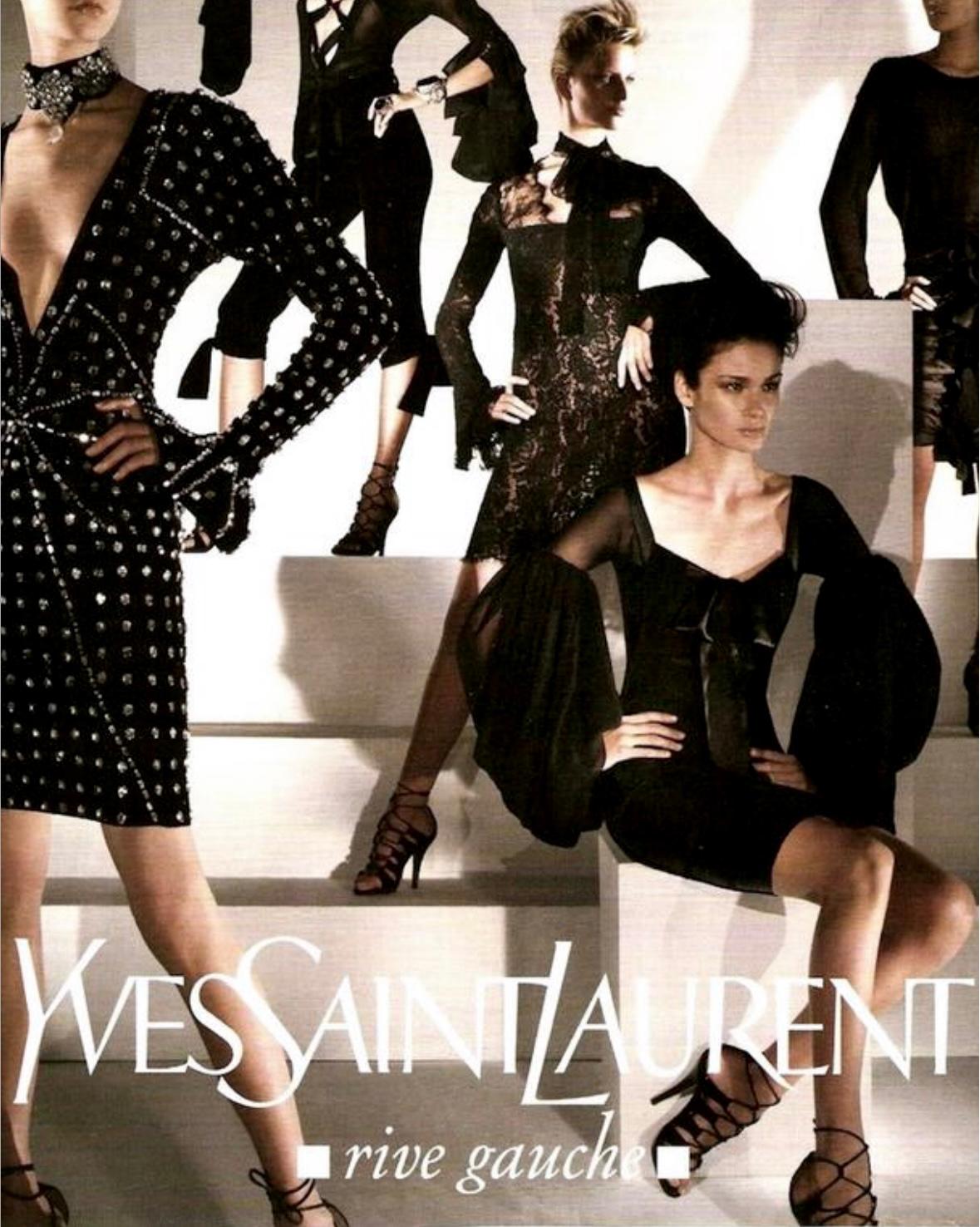 F/W 2002 Yves Saint Laurent by Tom Ford Black Sheer Poet Sleeve Ribbon Dress - RealList