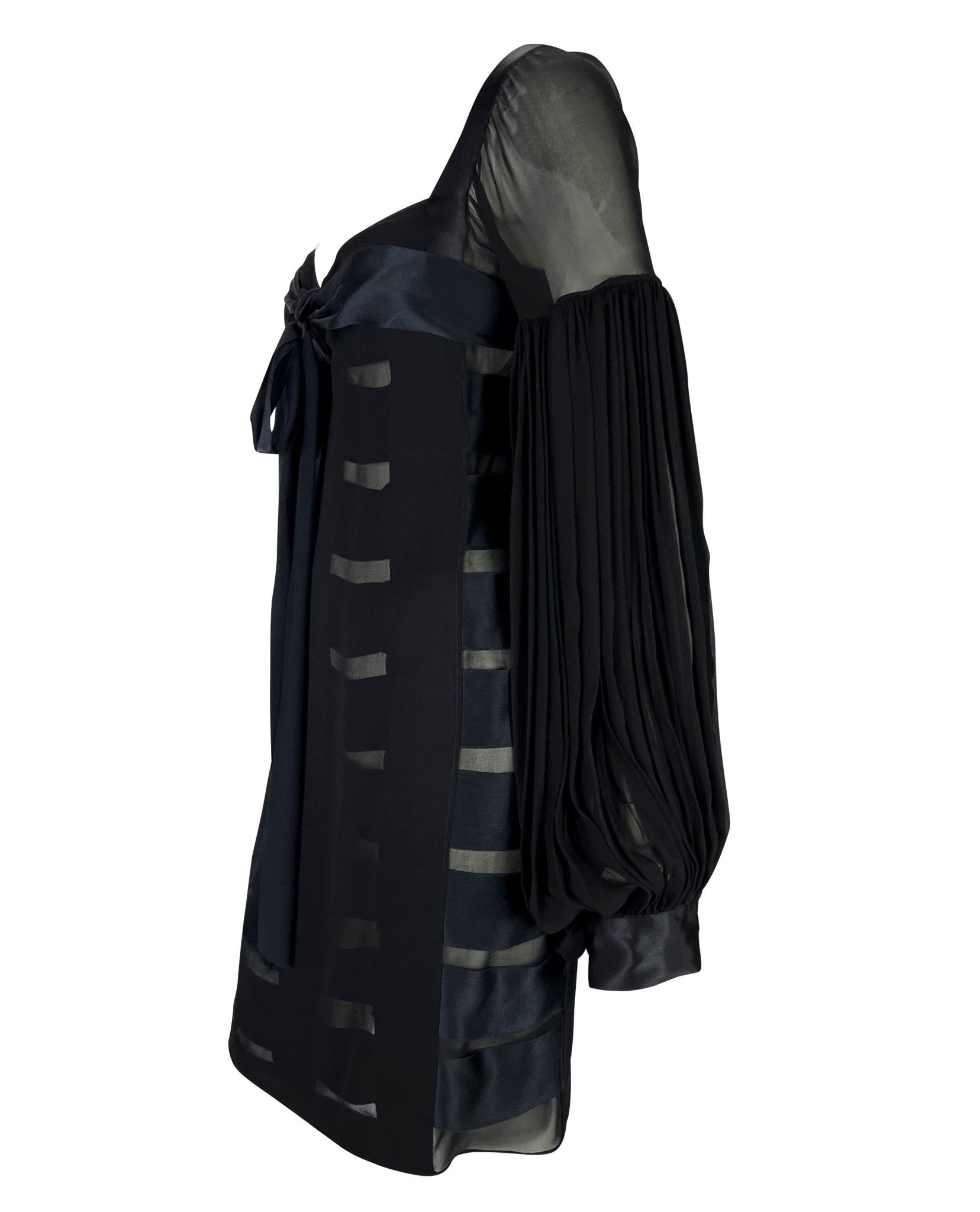 F/W 2002 Yves Saint Laurent by Tom Ford Black Sheer Poet Sleeve Ribbon Dress - RealList