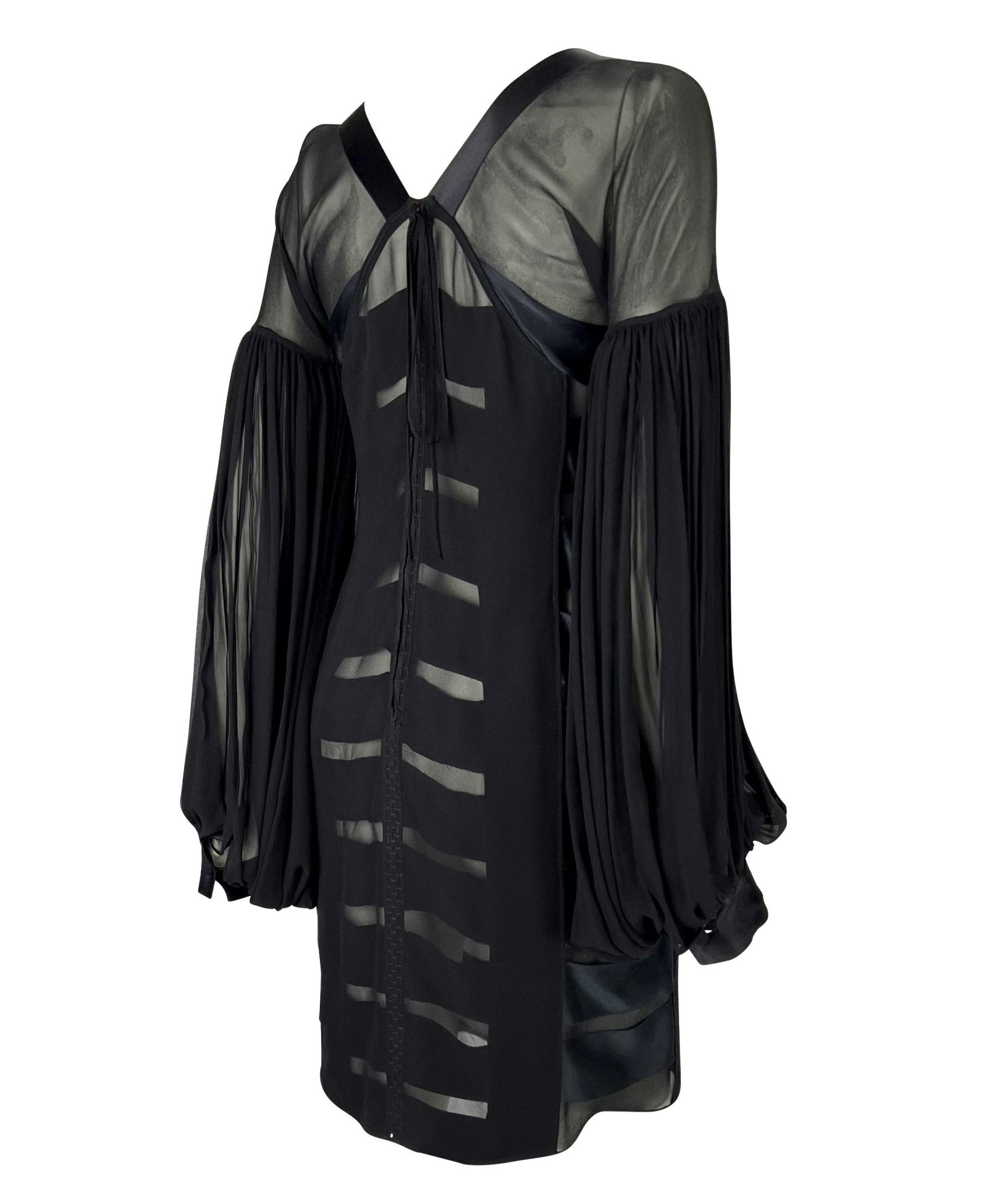 F/W 2002 Yves Saint Laurent by Tom Ford Black Sheer Poet Sleeve Ribbon Dress - RealList