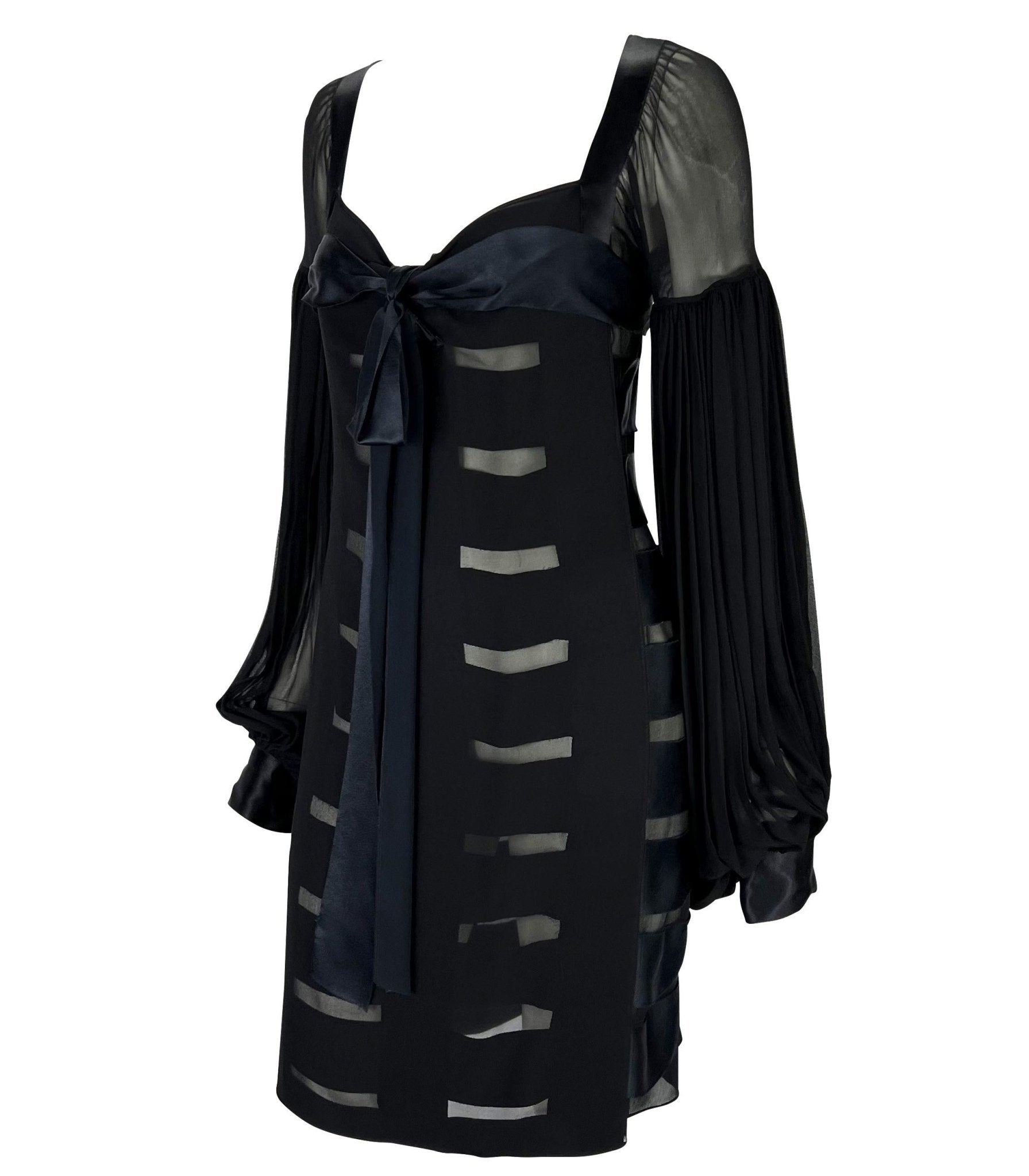 F/W 2002 Yves Saint Laurent by Tom Ford Black Sheer Poet Sleeve Ribbon Dress - RealList