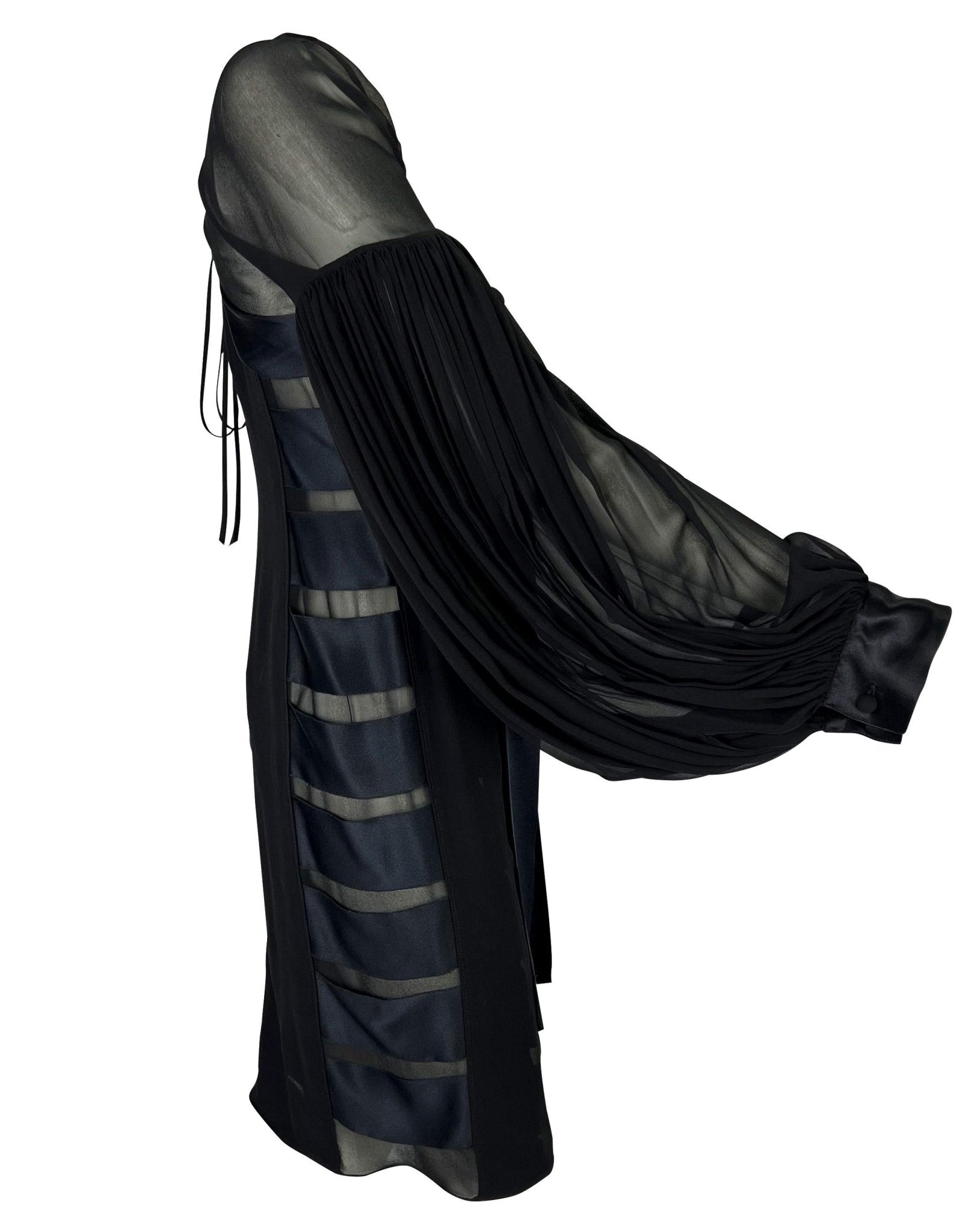 F/W 2002 Yves Saint Laurent by Tom Ford Black Sheer Poet Sleeve Ribbon Dress - RealList