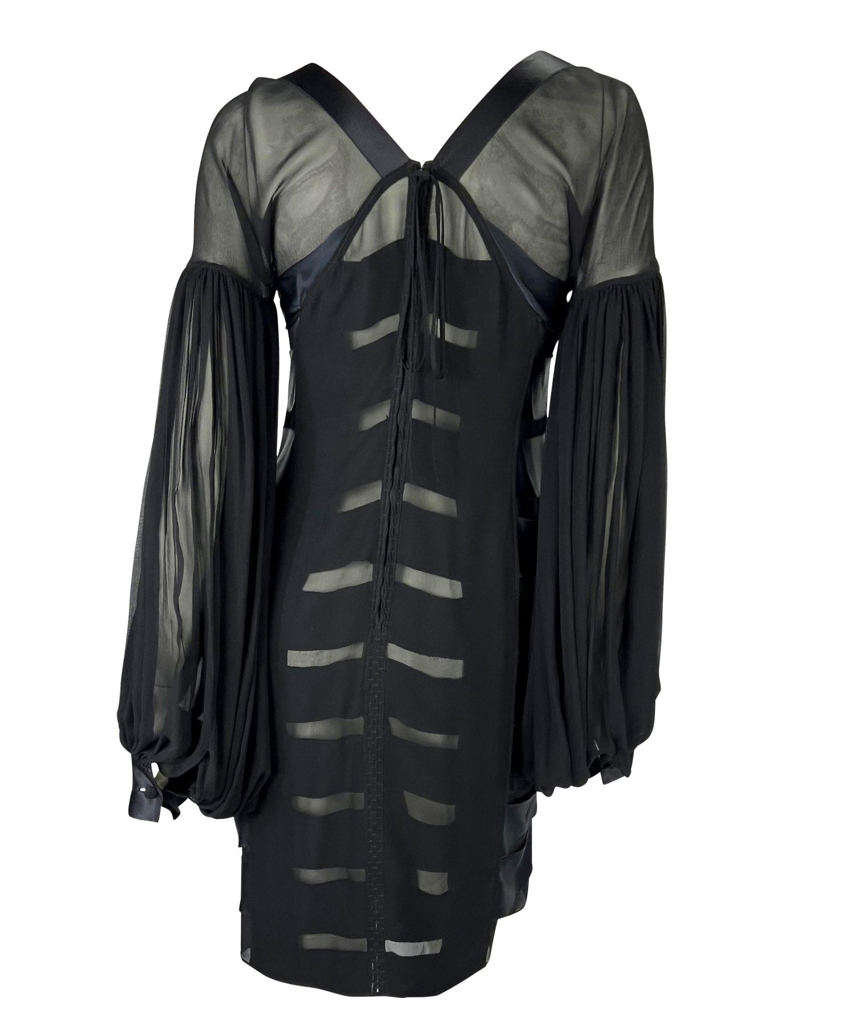 F/W 2002 Yves Saint Laurent by Tom Ford Black Sheer Poet Sleeve Ribbon Dress - RealList