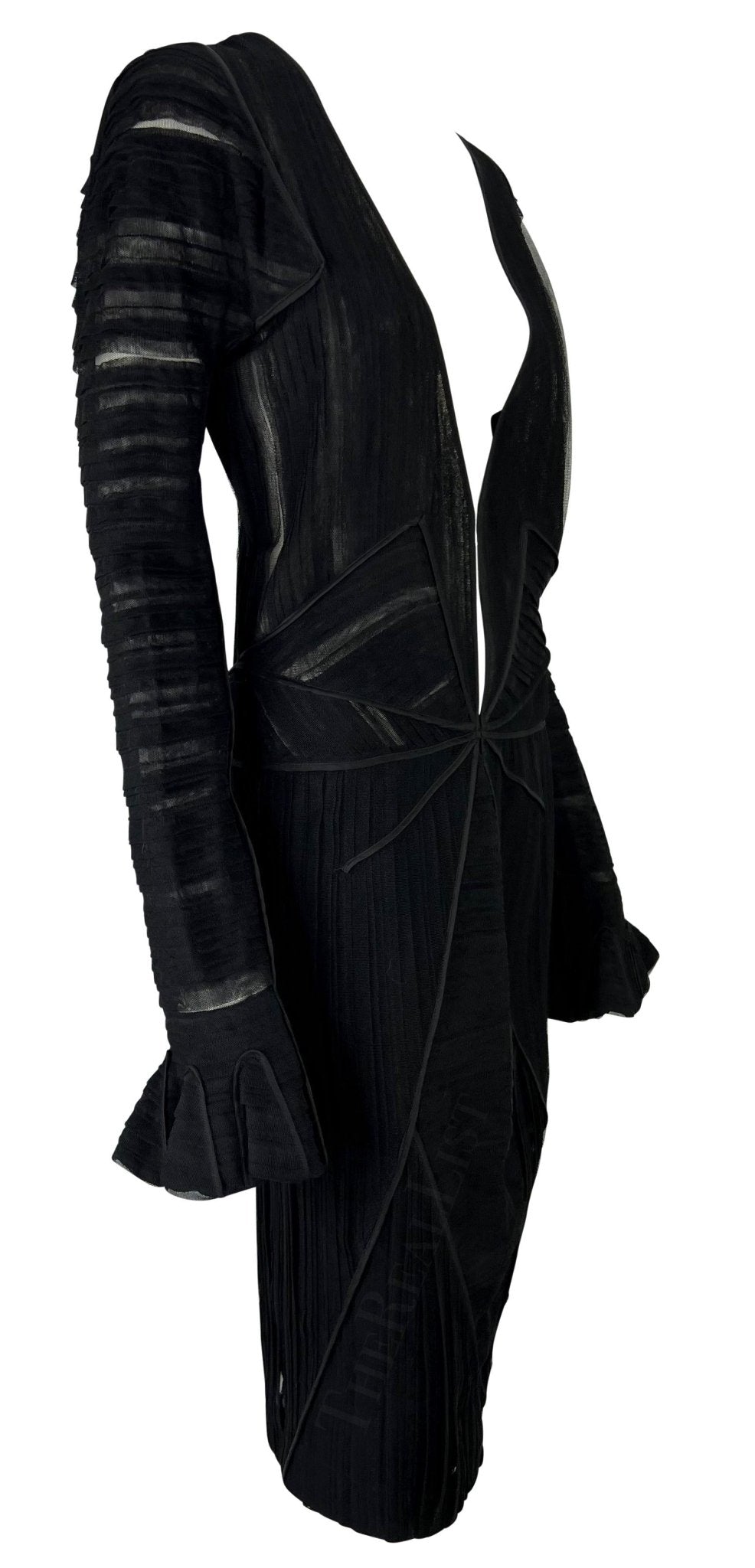 F/W 2002 Yves Saint Laurent by Tom Ford Black Silk Tulle Plunging Runway Dress - RealList