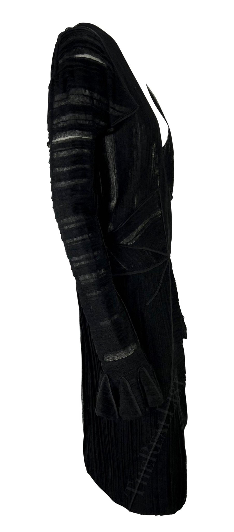 F/W 2002 Yves Saint Laurent by Tom Ford Black Silk Tulle Plunging Runway Dress - RealList