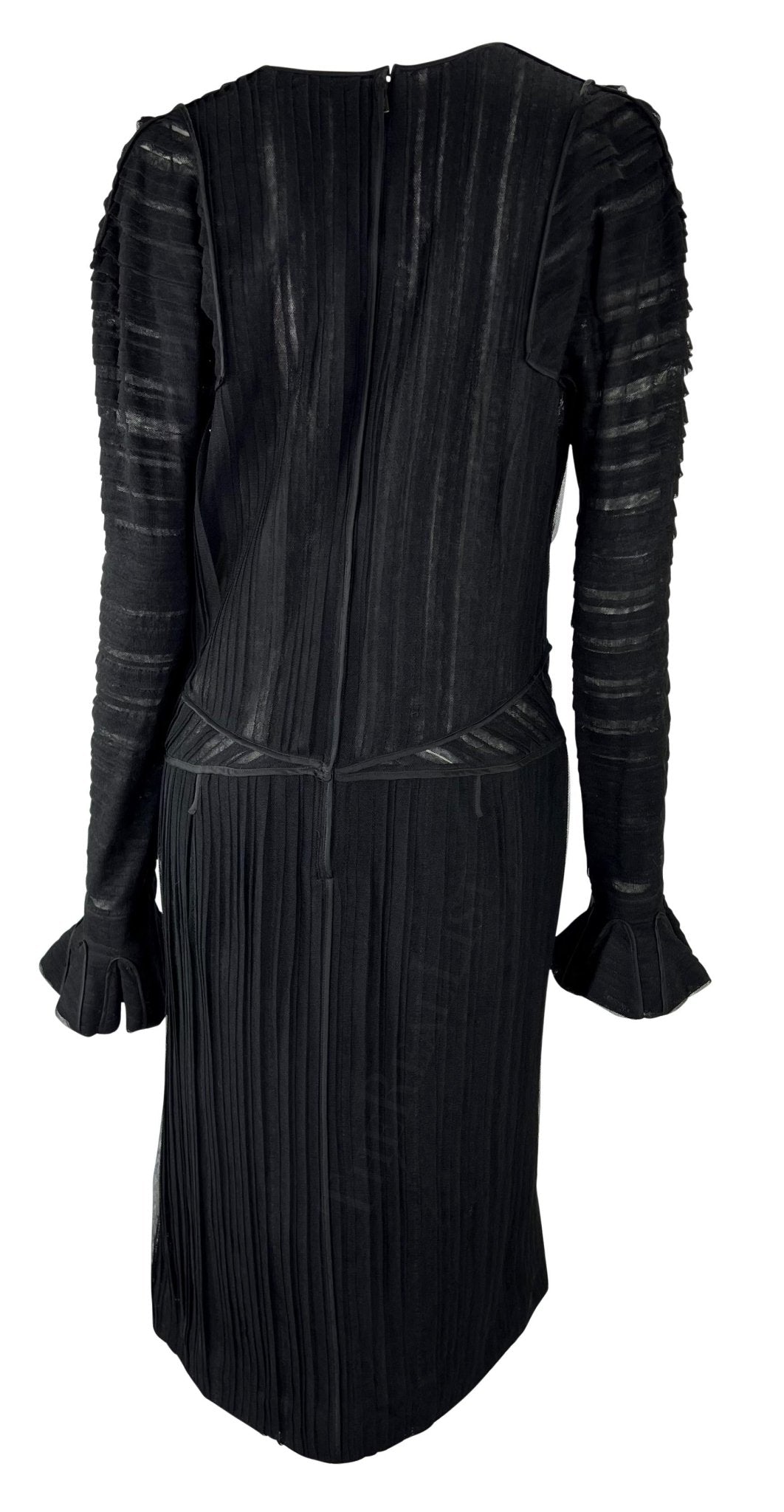 F/W 2002 Yves Saint Laurent by Tom Ford Black Silk Tulle Plunging Runway Dress - RealList