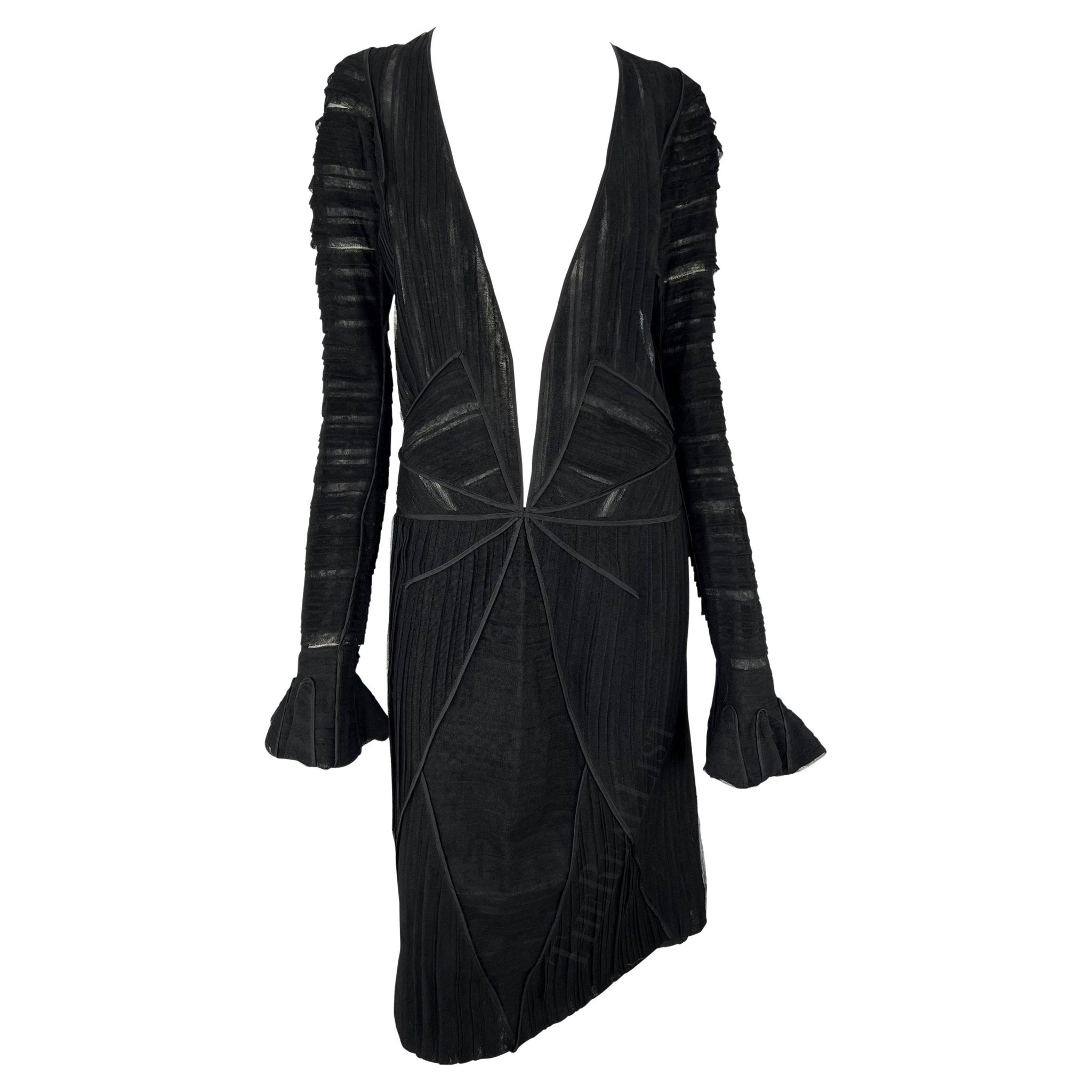F/W 2002 Yves Saint Laurent by Tom Ford Black Silk Tulle Plunging Runway Dress - RealList