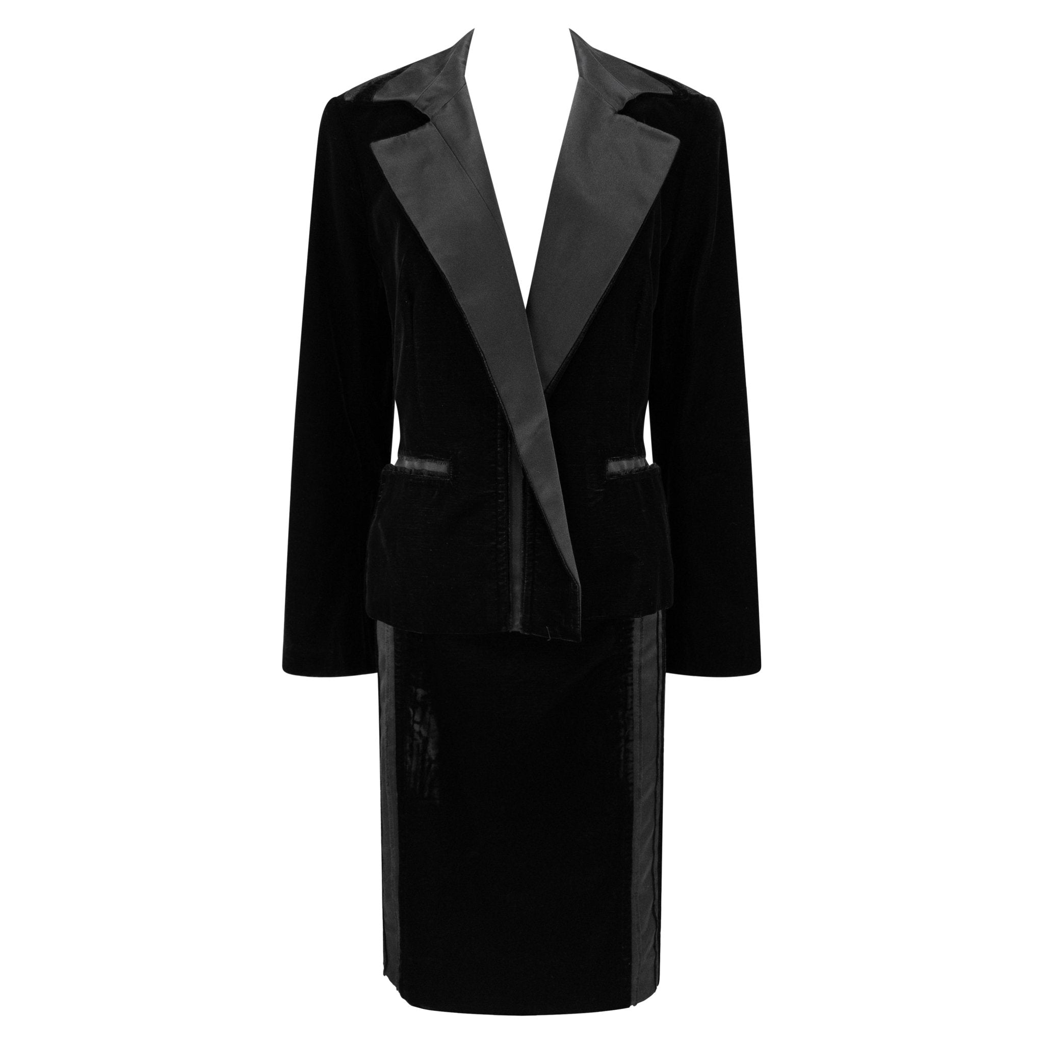 F/W 2002 Yves Saint Laurent by Tom Ford Black Velvet Panel Skirt Suit - RealList