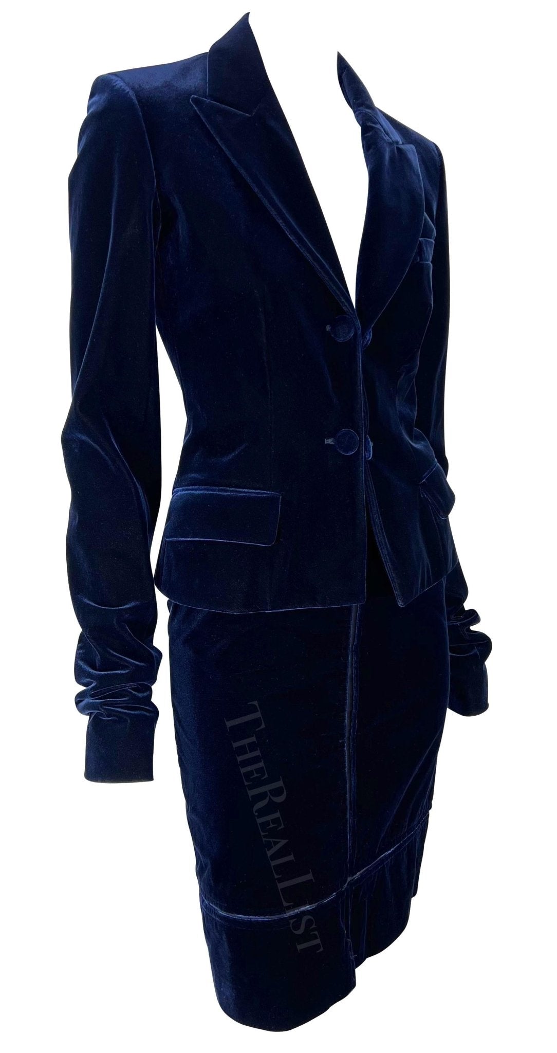 F/W 2002 Yves Saint Laurent by Tom Ford Blue Velvet Panel Skirt Suit - RealList