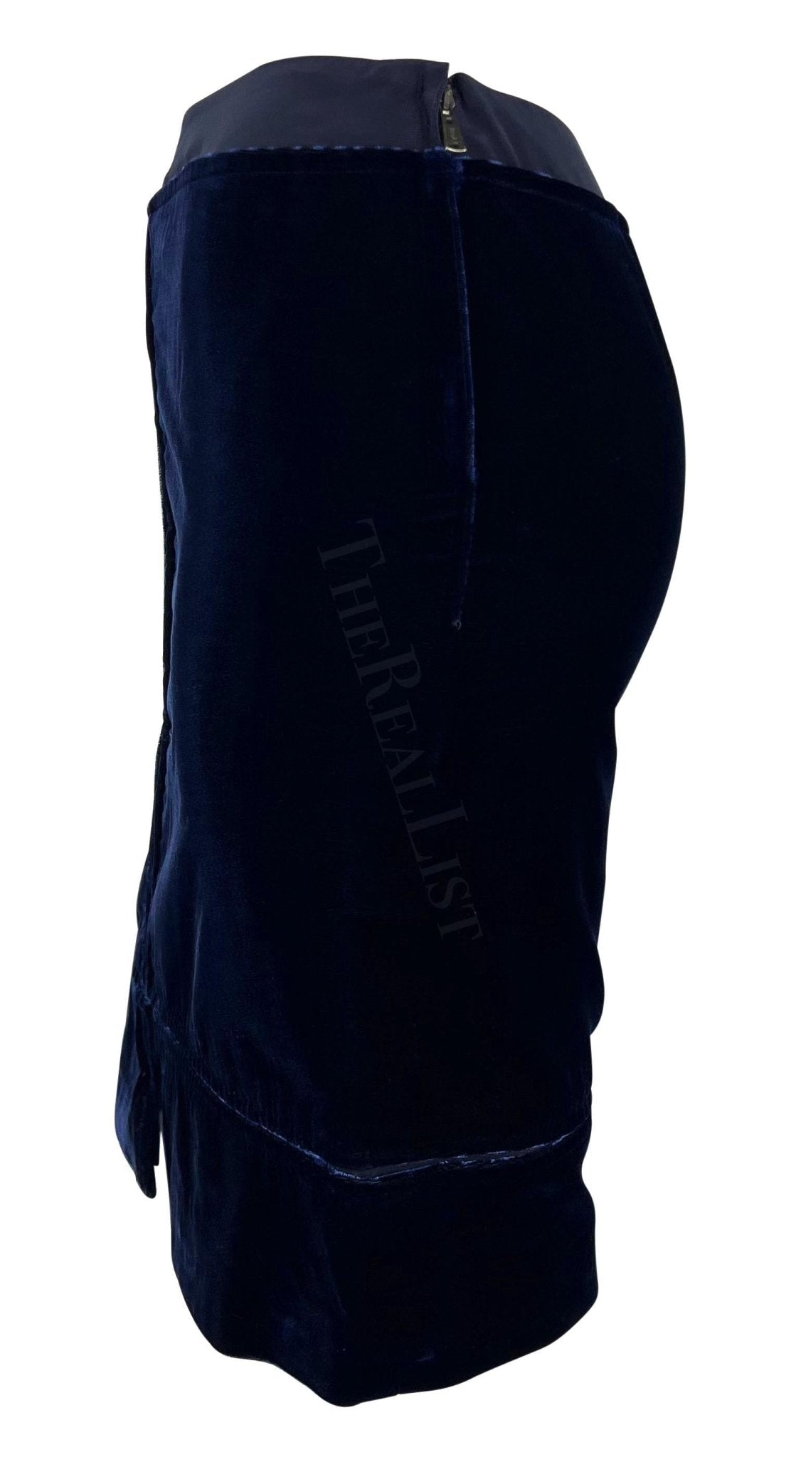 F/W 2002 Yves Saint Laurent by Tom Ford Blue Velvet Panel Skirt Suit - RealList