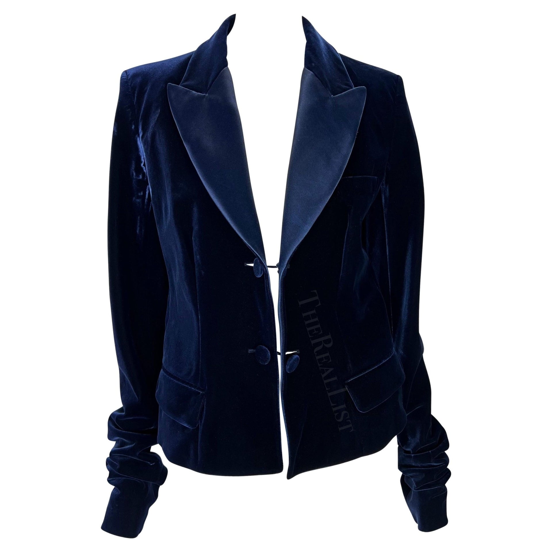 F/W 2002 Yves Saint Laurent by Tom Ford Blue Velvet Runway Blazer - RealList