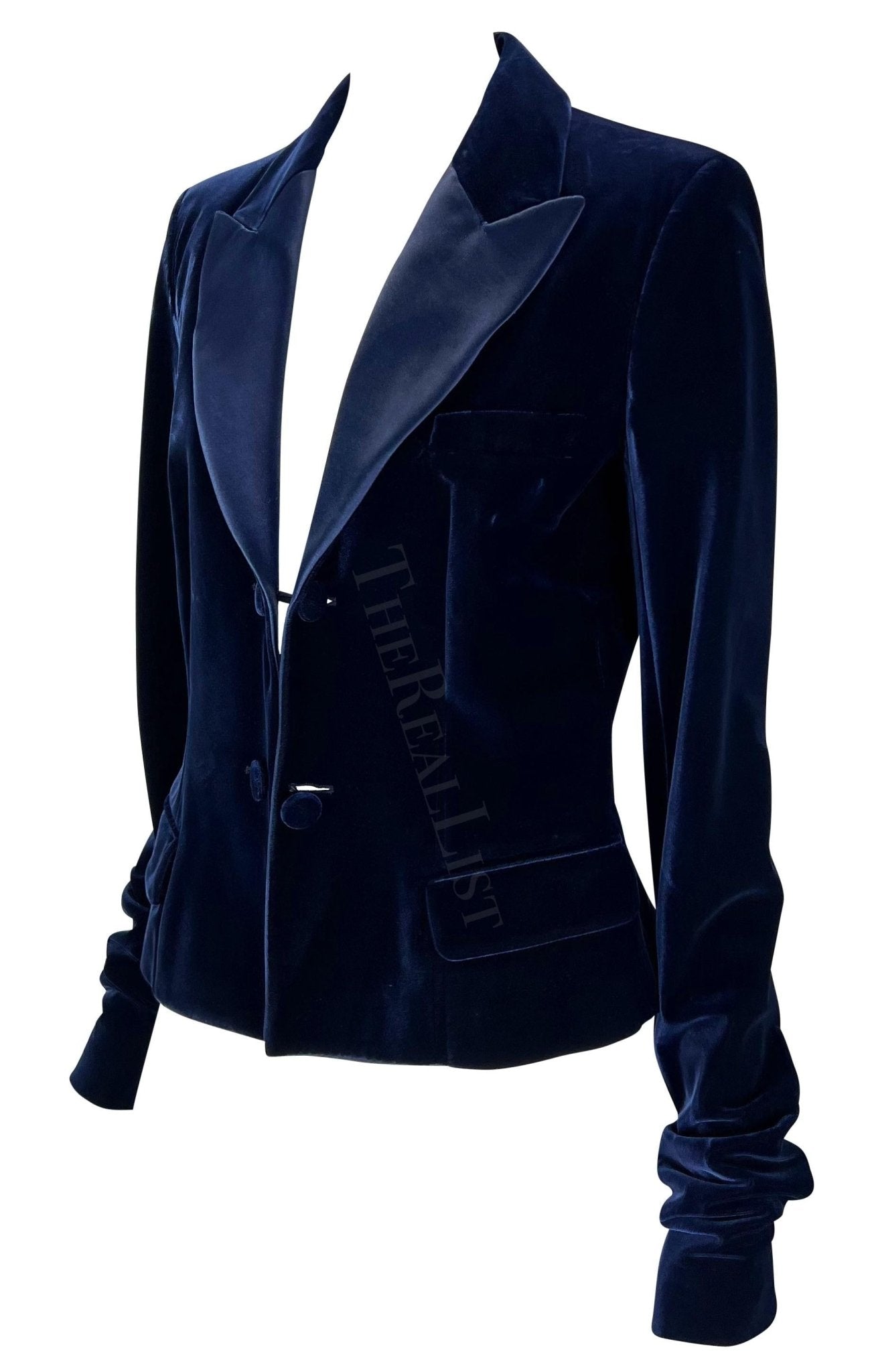 F/W 2002 Yves Saint Laurent by Tom Ford Blue Velvet Runway Blazer - RealList