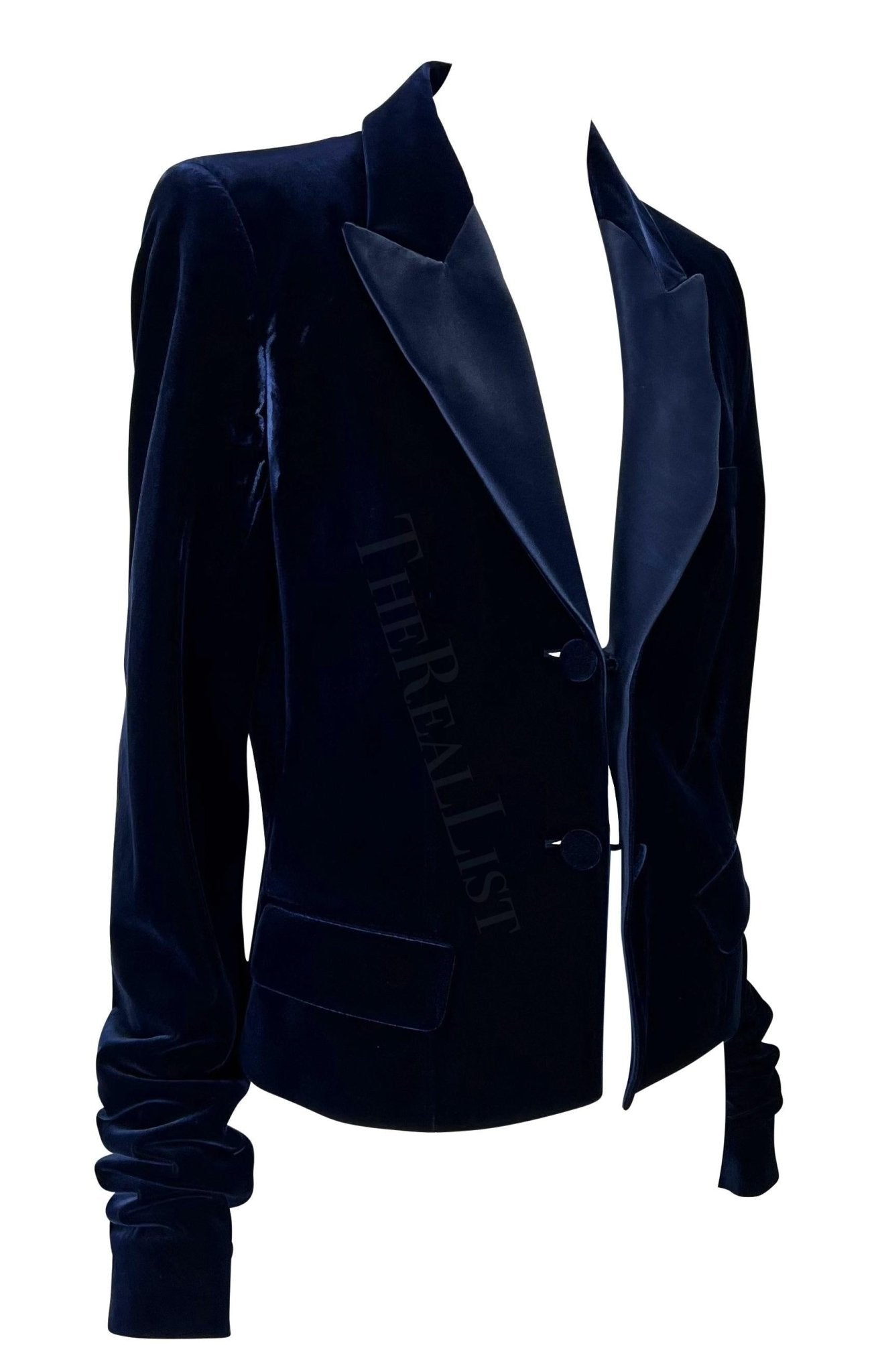 F/W 2002 Yves Saint Laurent by Tom Ford Blue Velvet Runway Blazer - RealList