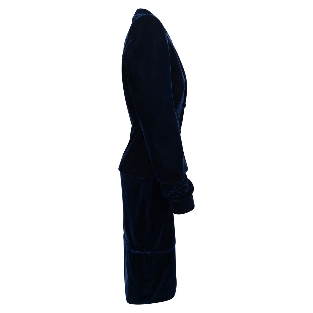 F/W 2002 Yves Saint Laurent by Tom Ford Runway Navy Blue Velvet Skirt Suit - RealList