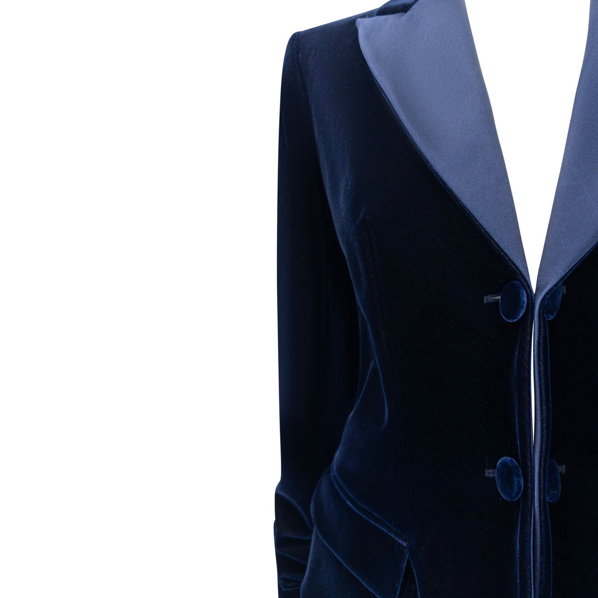 F/W 2002 Yves Saint Laurent by Tom Ford Runway Navy Blue Velvet Skirt Suit - RealList