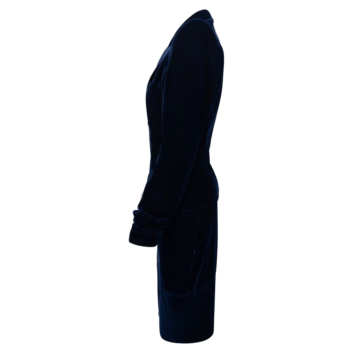 F/W 2002 Yves Saint Laurent by Tom Ford Runway Navy Blue Velvet Skirt Suit - RealList