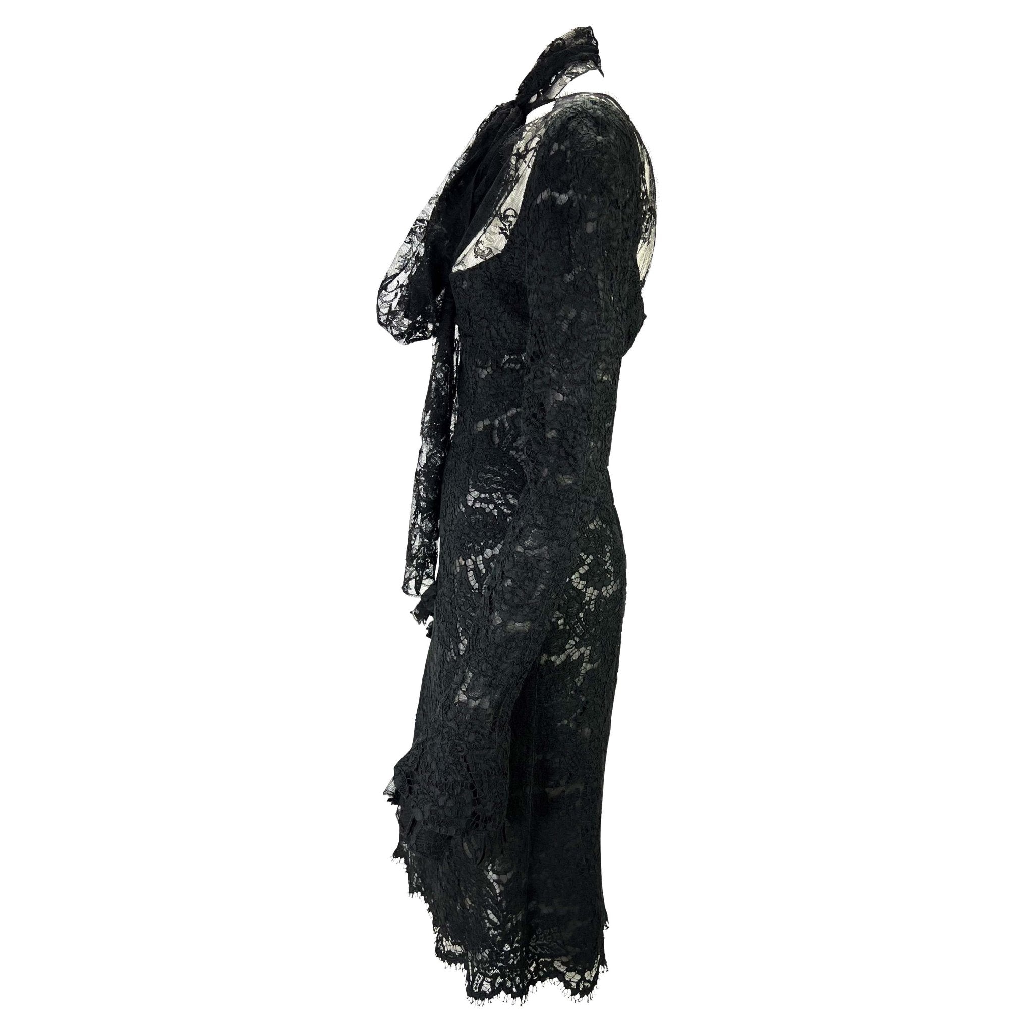 F/W 2002 Yves Saint Laurent by Tom Ford Runway Sheer Black Lace Poet's Dress - RealList