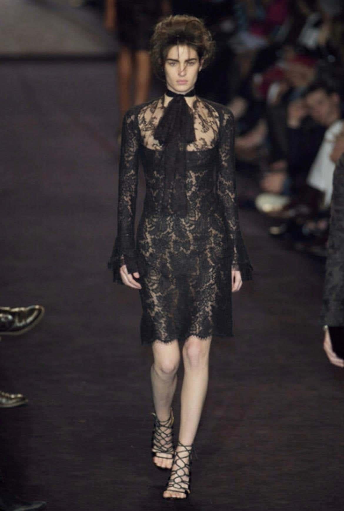F/W 2002 Yves Saint Laurent by Tom Ford Runway Sheer Black Lace Poet's Dress - RealList