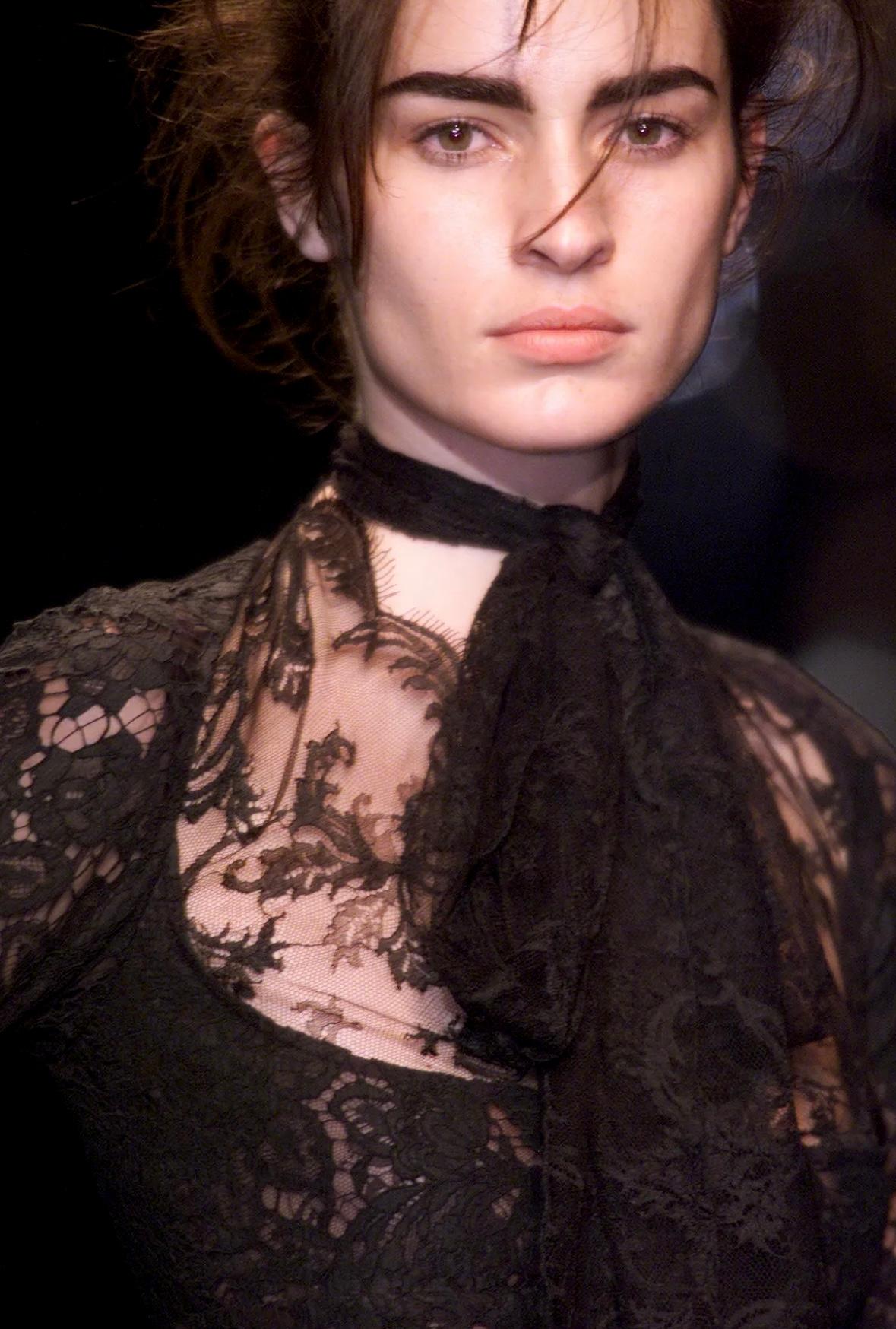 F/W 2002 Yves Saint Laurent by Tom Ford Runway Sheer Black Lace Poet's Dress - RealList