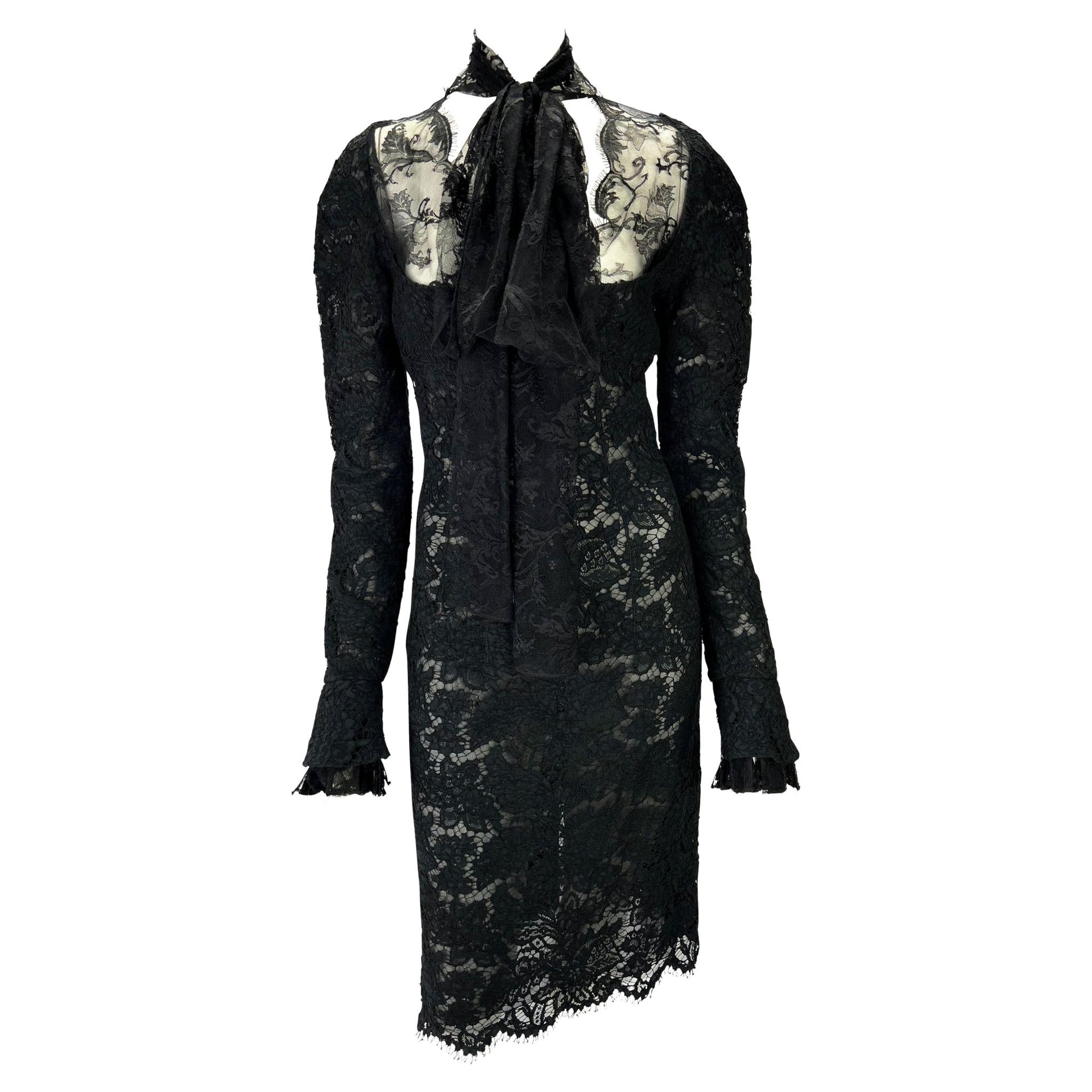 F/W 2002 Yves Saint Laurent by Tom Ford Runway Sheer Black Lace Poet's Dress - RealList