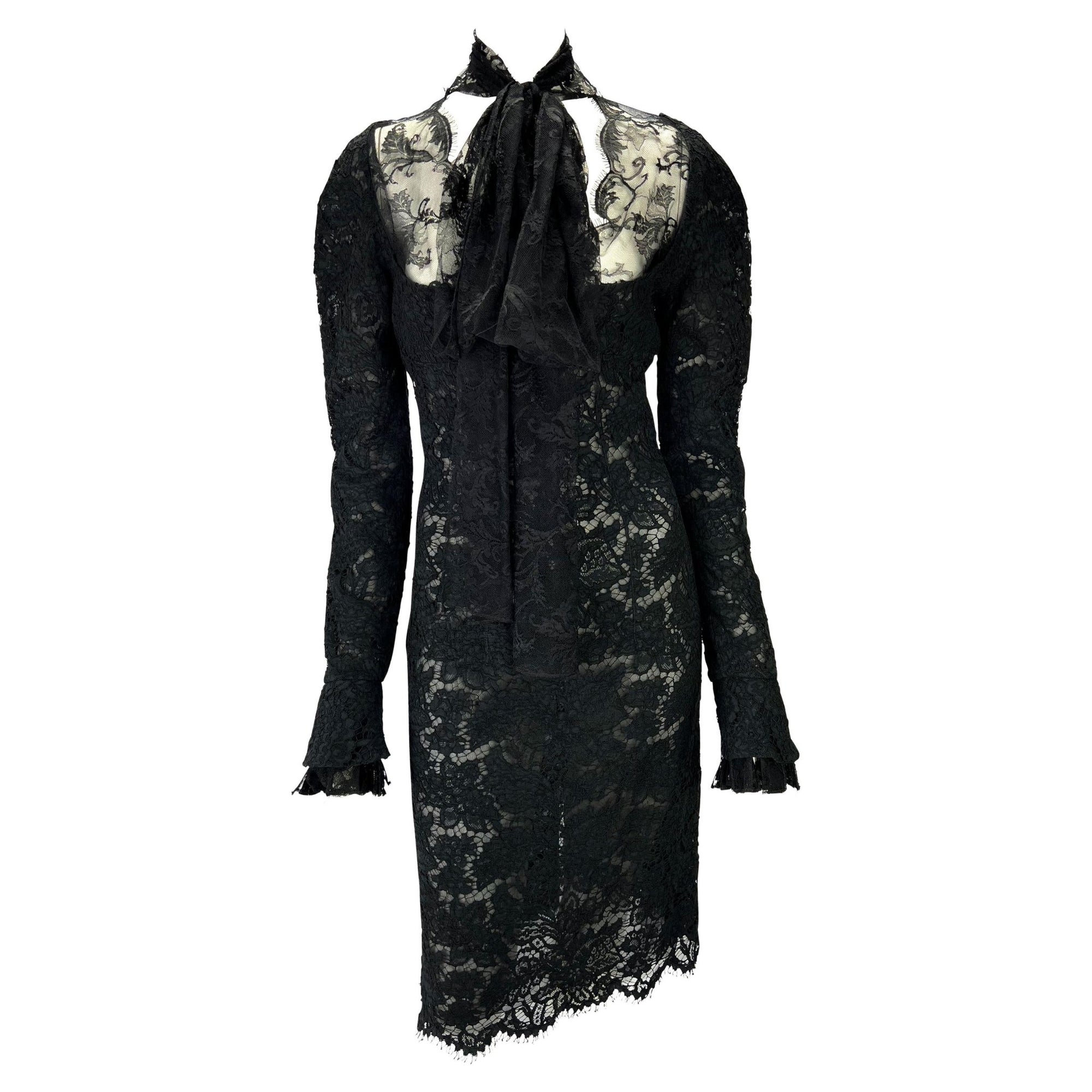 F/W 2002 Yves Saint Laurent by Tom Ford Runway Sheer Black Lace Poet's Dress - RealList