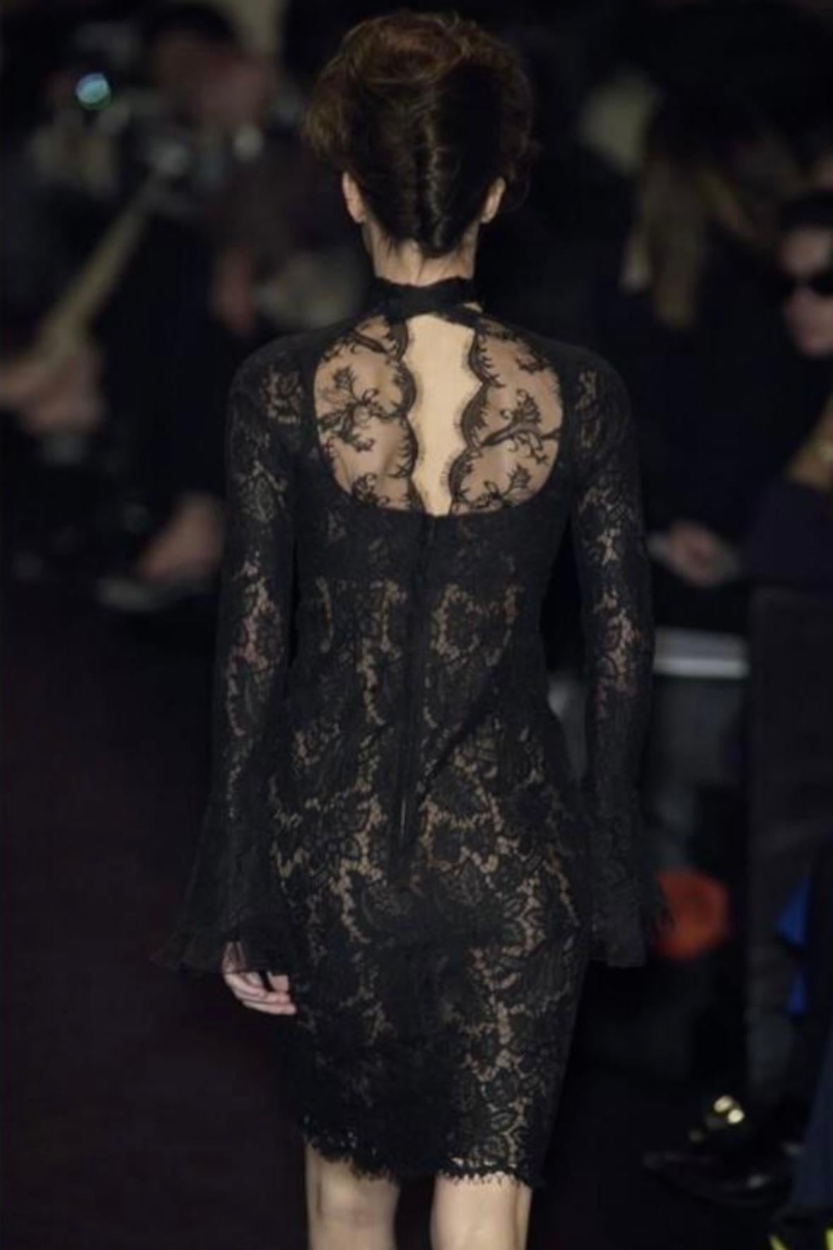 F/W 2002 Yves Saint Laurent by Tom Ford Runway Sheer Black Lace Poet's Dress - RealList