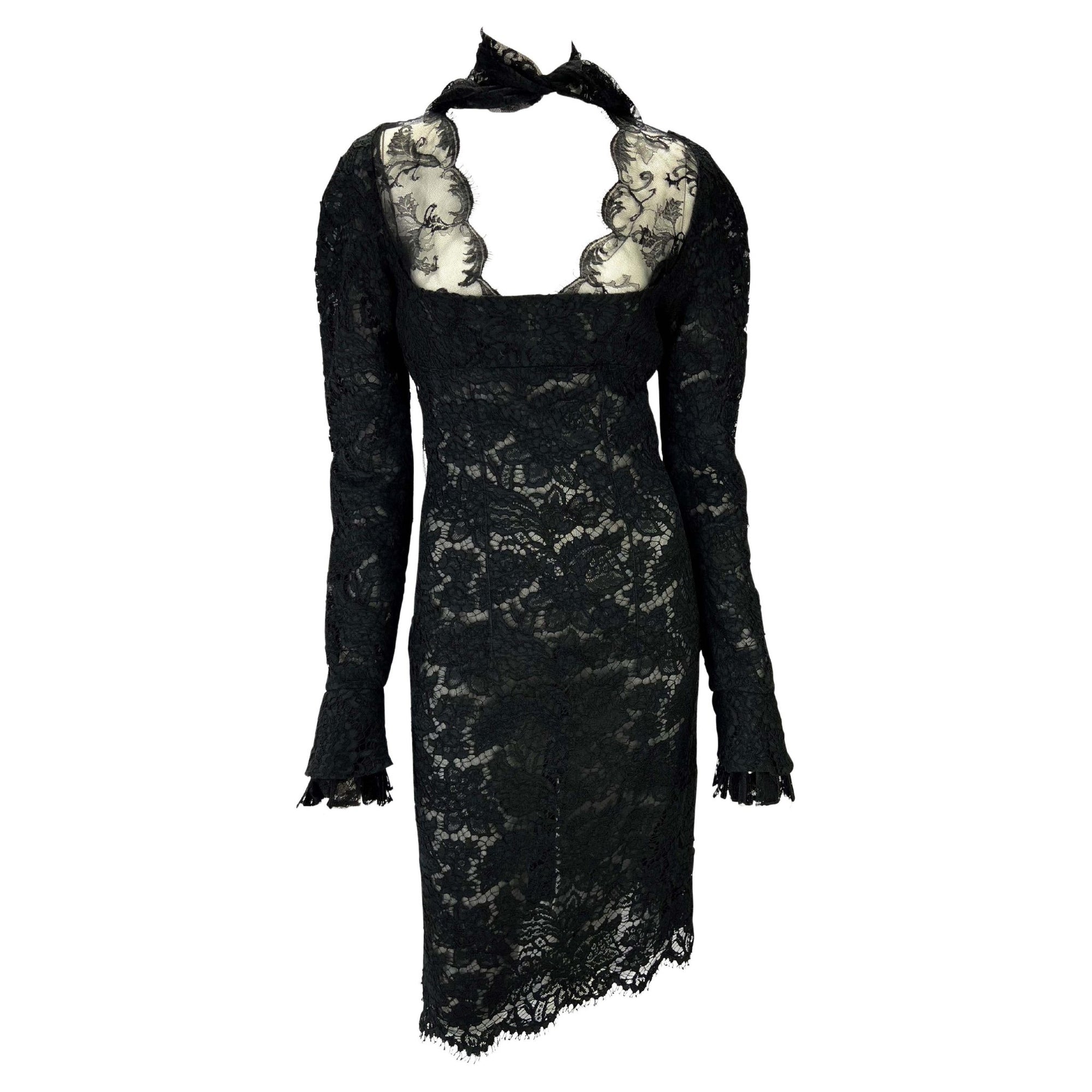 F/W 2002 Yves Saint Laurent by Tom Ford Runway Sheer Black Lace Poet's Dress - RealList
