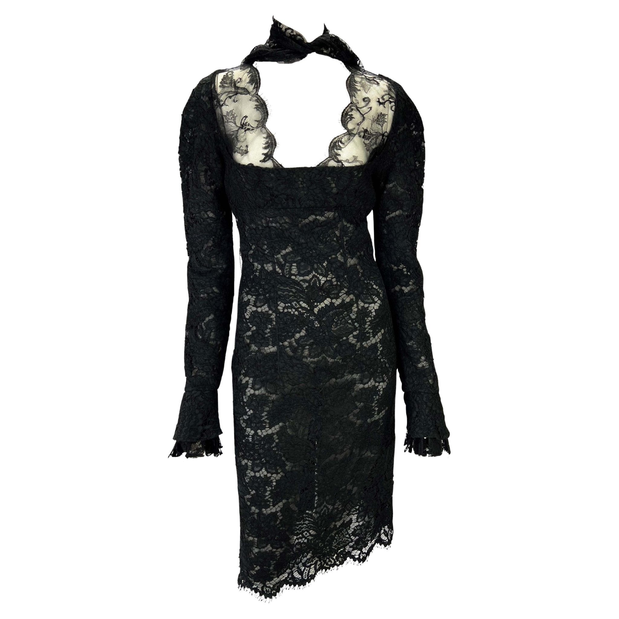 F/W 2002 Yves Saint Laurent by Tom Ford Runway Sheer Black Lace Poet's Dress - RealList