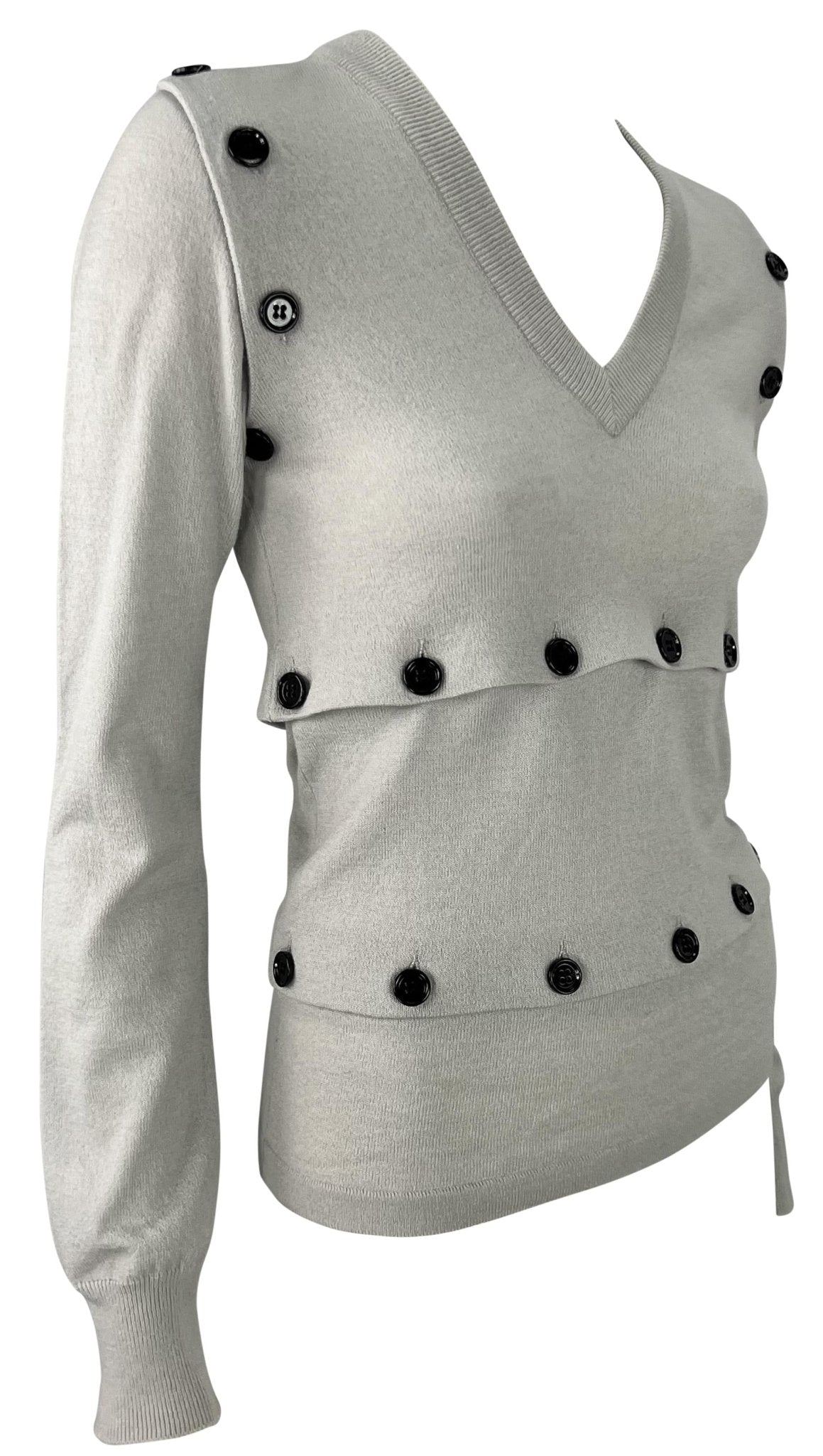 F/W 2003 Dolce & Gabbana Adjustable Button Grey Cropped Sweater Mini Skirt Set - RealList