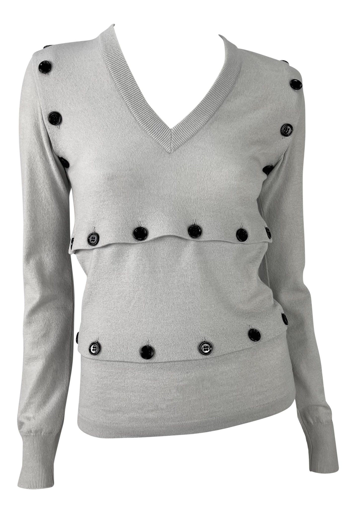 F/W 2003 Dolce & Gabbana Adjustable Button Grey Cropped Sweater Mini Skirt Set - RealList