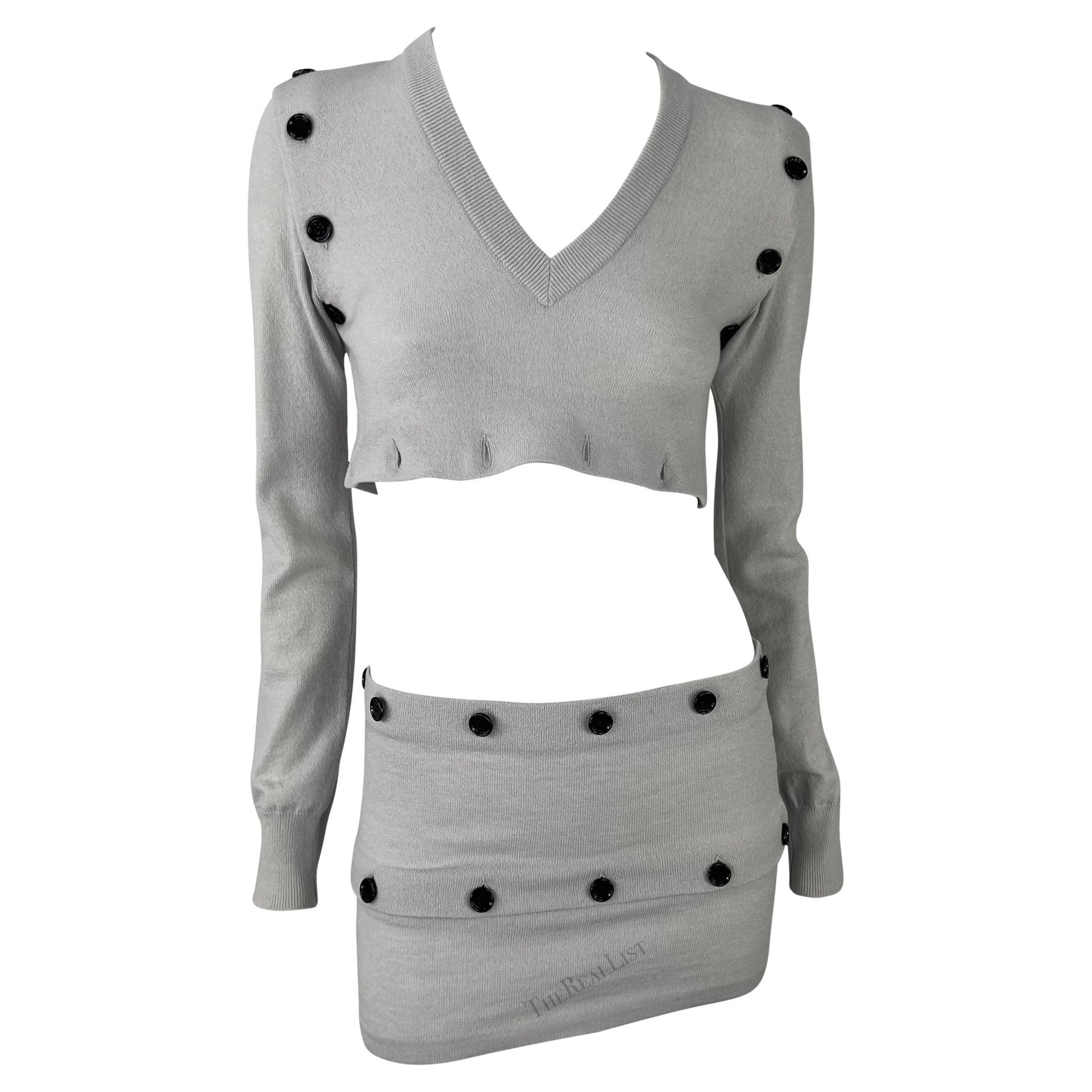 F/W 2003 Dolce & Gabbana Adjustable Button Grey Cropped Sweater Mini Skirt Set - RealList