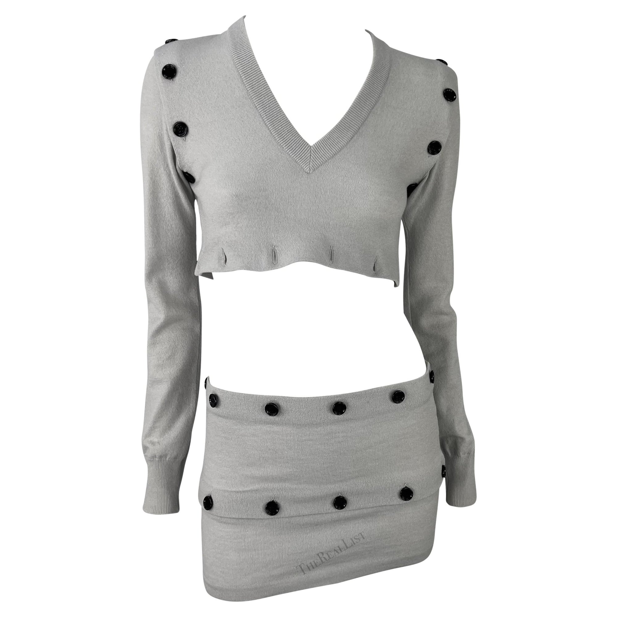 F/W 2003 Dolce & Gabbana Adjustable Button Grey Cropped Sweater Mini Skirt Set - RealList
