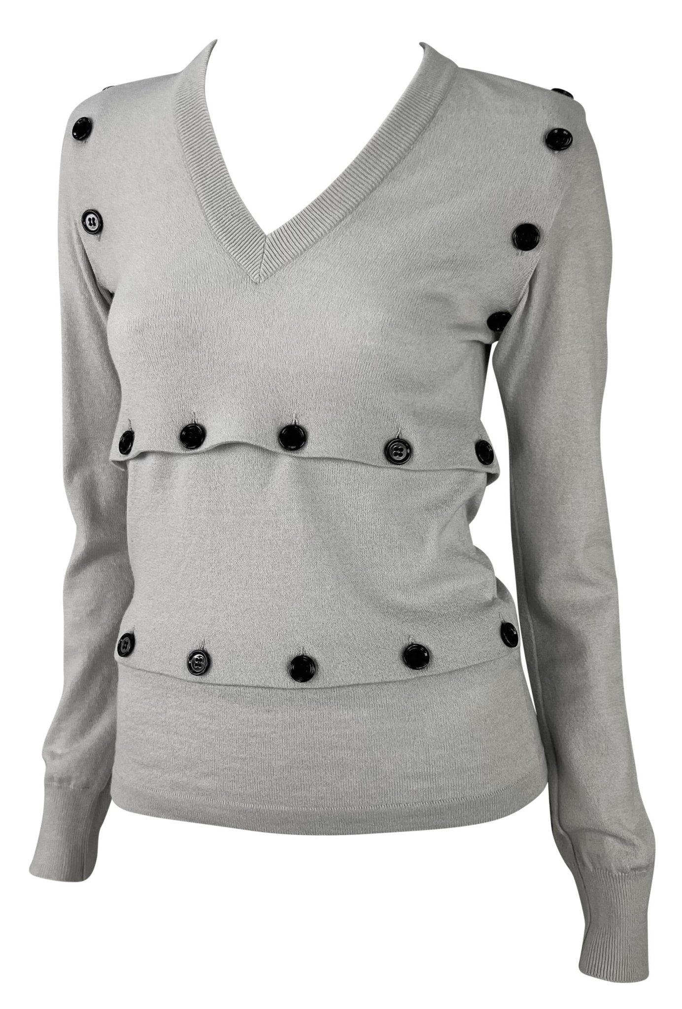 F/W 2003 Dolce & Gabbana Adjustable Button Grey Cropped Sweater Mini Skirt Set - RealList