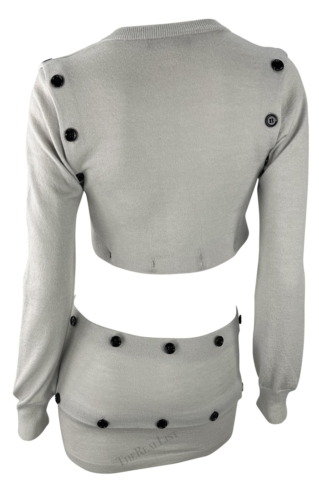 F/W 2003 Dolce & Gabbana Adjustable Button Grey Cropped Sweater Mini Skirt Set - RealList