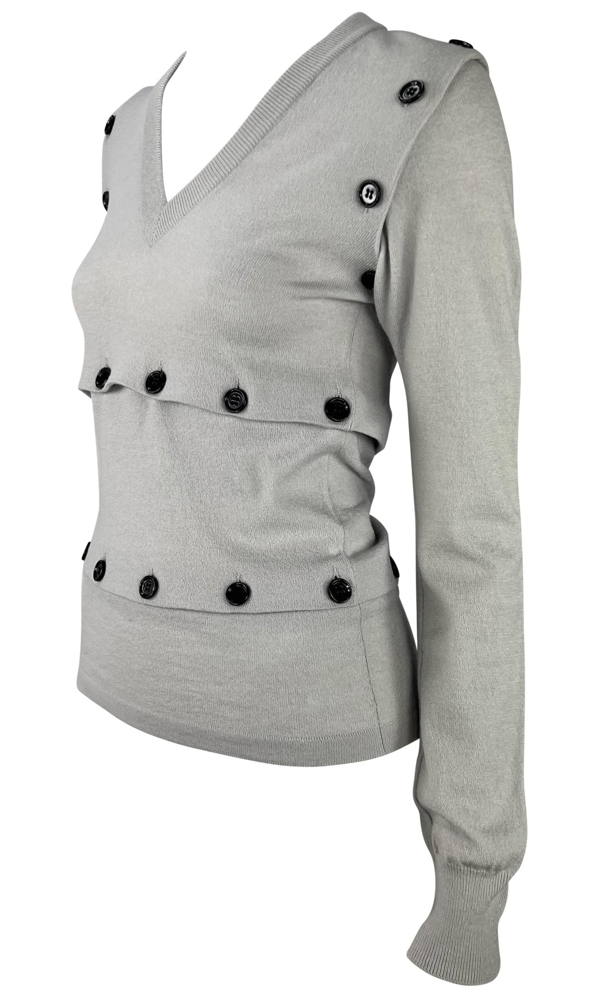 F/W 2003 Dolce & Gabbana Adjustable Button Grey Cropped Sweater Mini Skirt Set - RealList