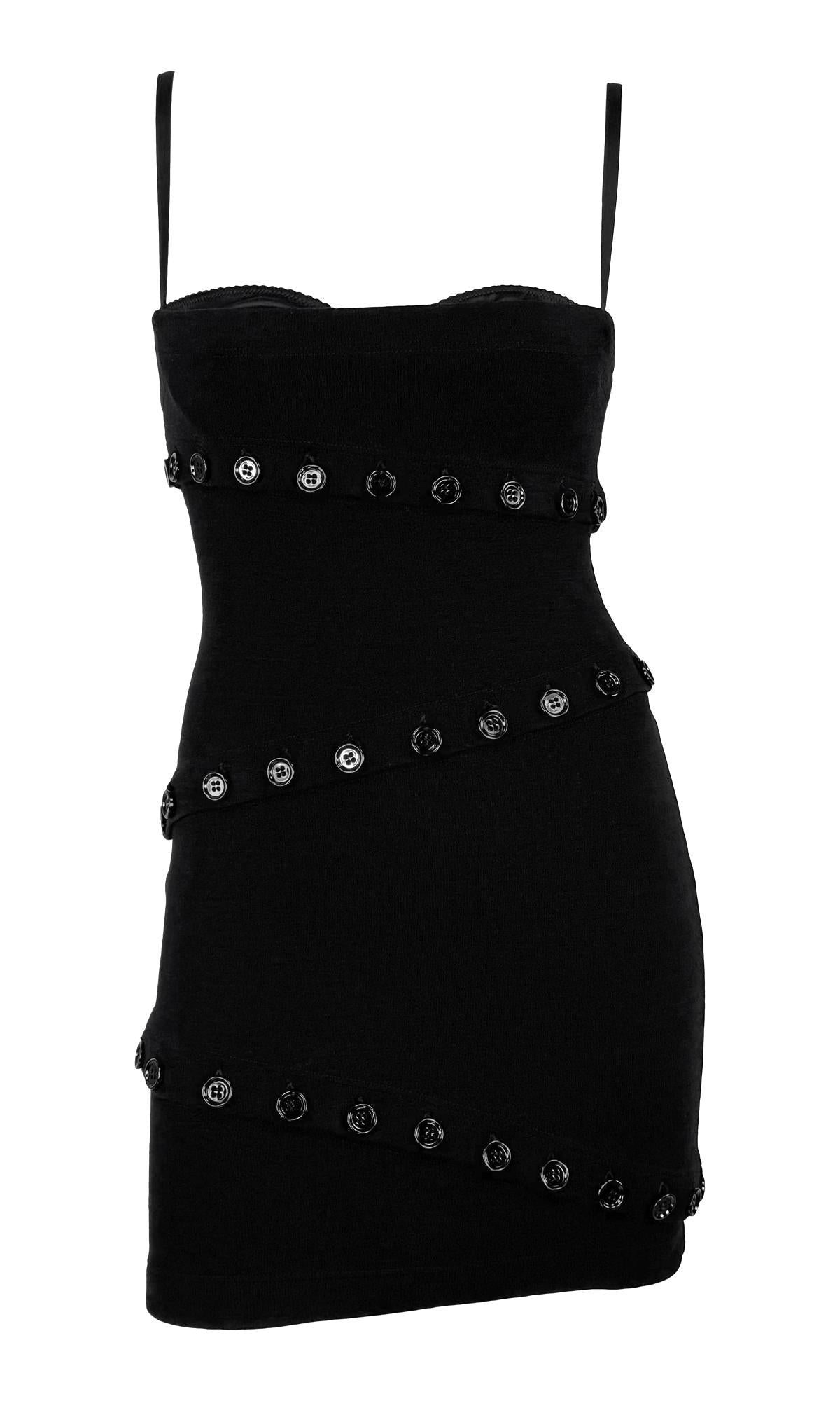 F/W 2003 Dolce & Gabbana Black Button Adjustable Bralette Mini Dress - RealList