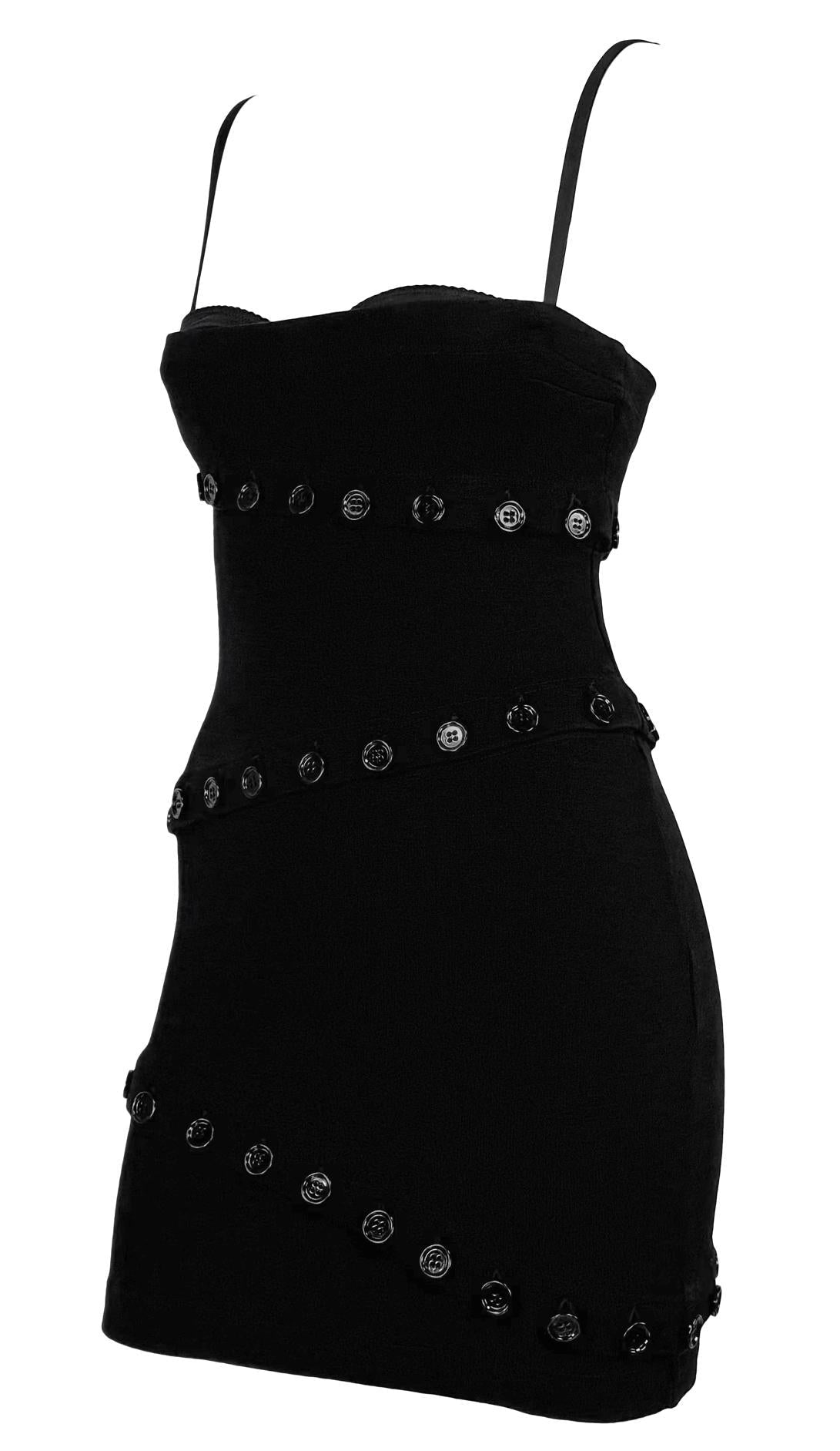 F/W 2003 Dolce & Gabbana Black Button Adjustable Bralette Mini Dress - RealList