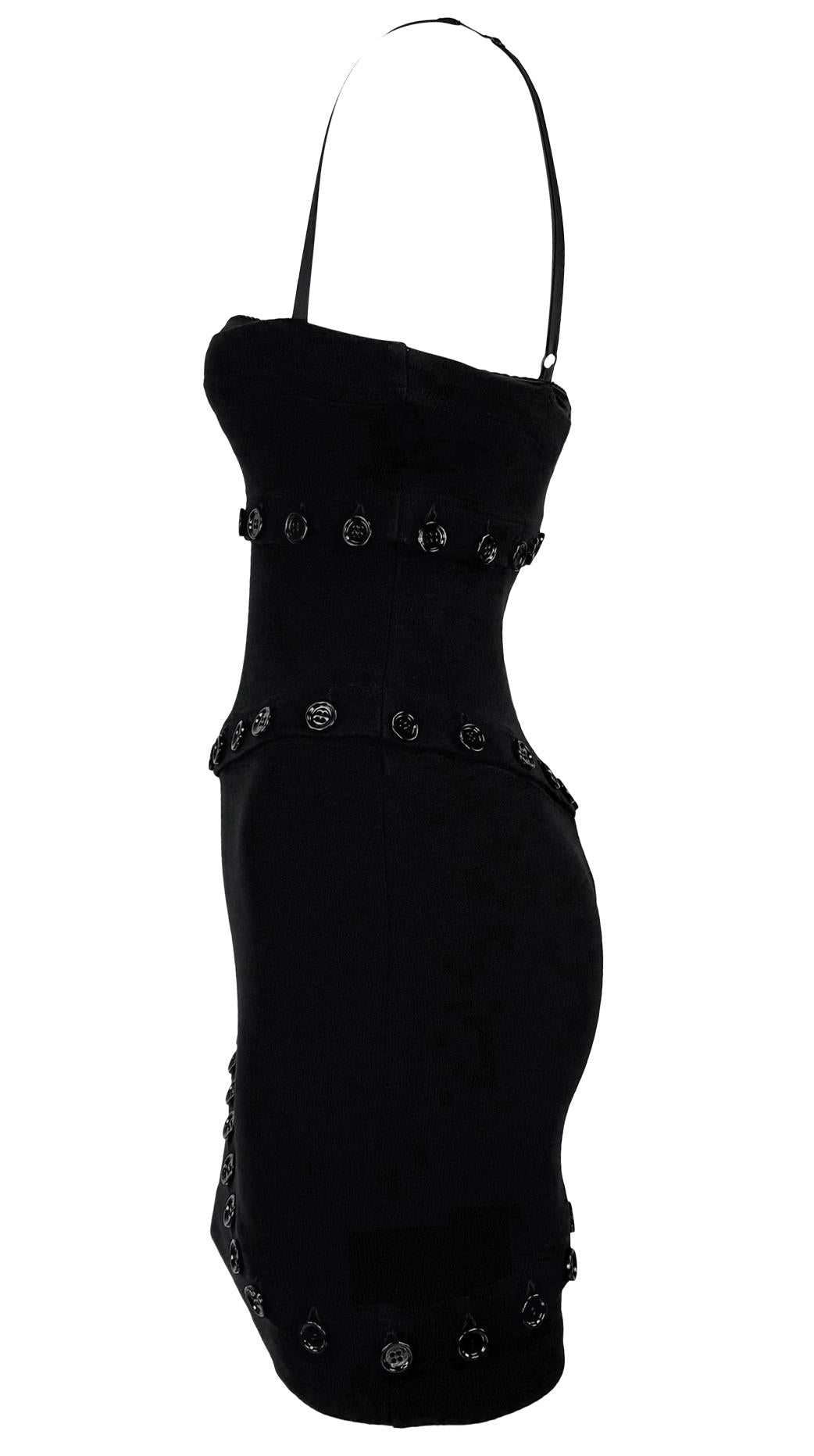 F/W 2003 Dolce & Gabbana Black Button Adjustable Bralette Mini Dress - RealList