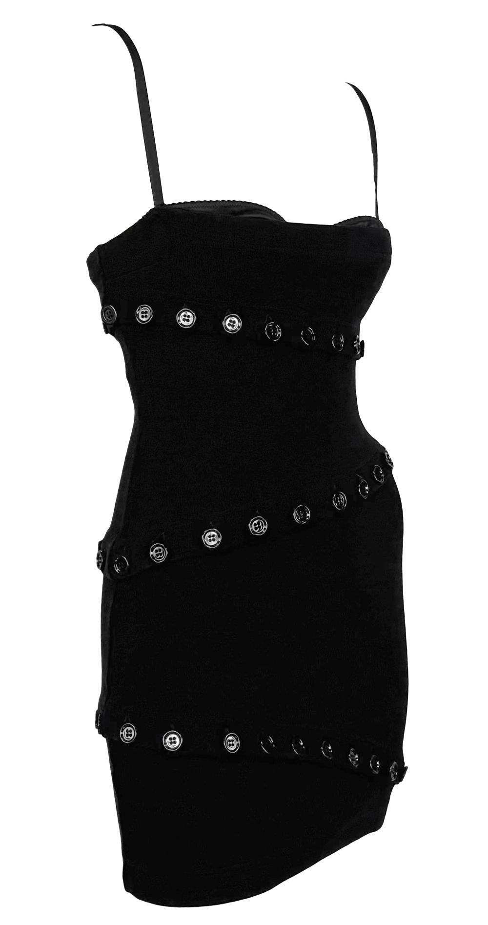 F/W 2003 Dolce & Gabbana Black Button Adjustable Bralette Mini Dress - RealList