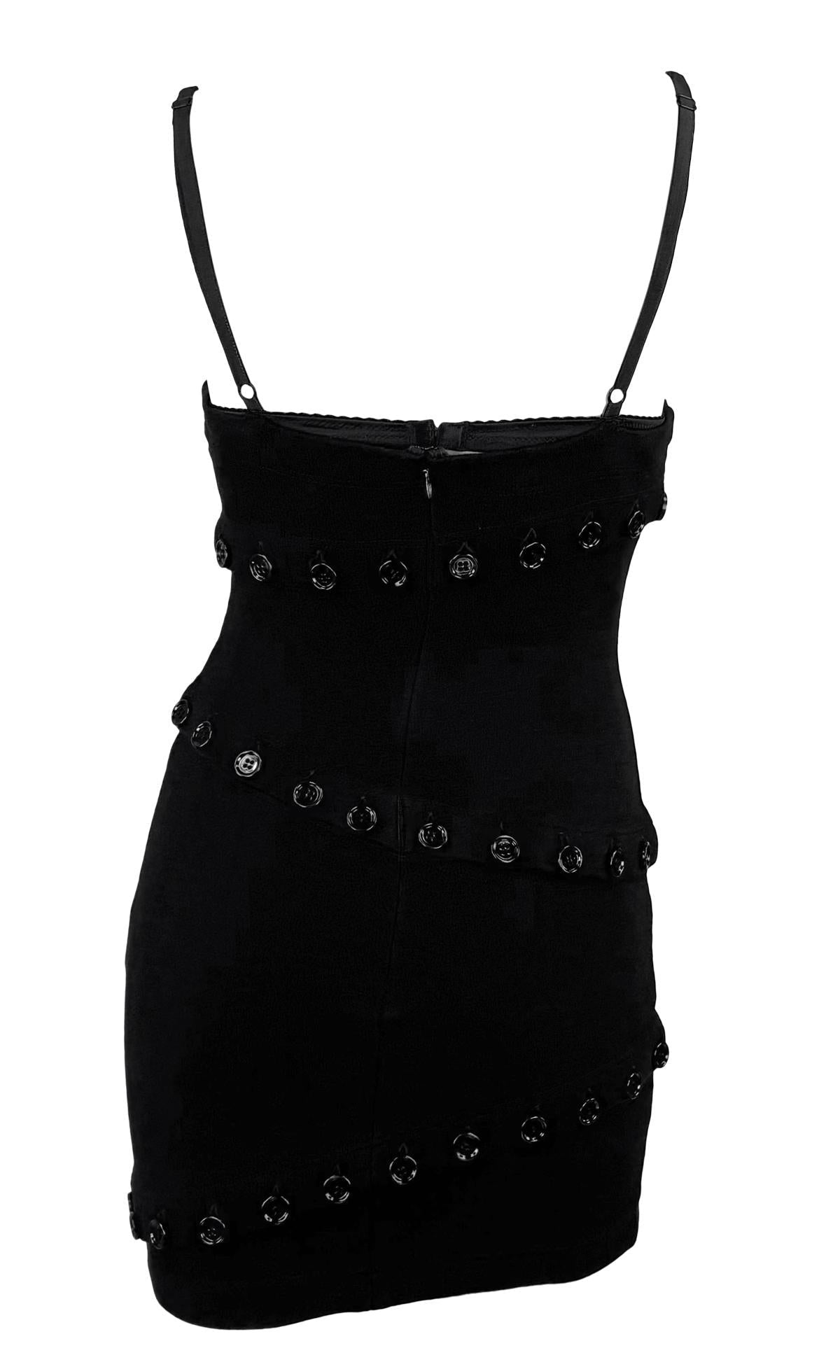 F/W 2003 Dolce & Gabbana Black Button Adjustable Bralette Mini Dress - RealList