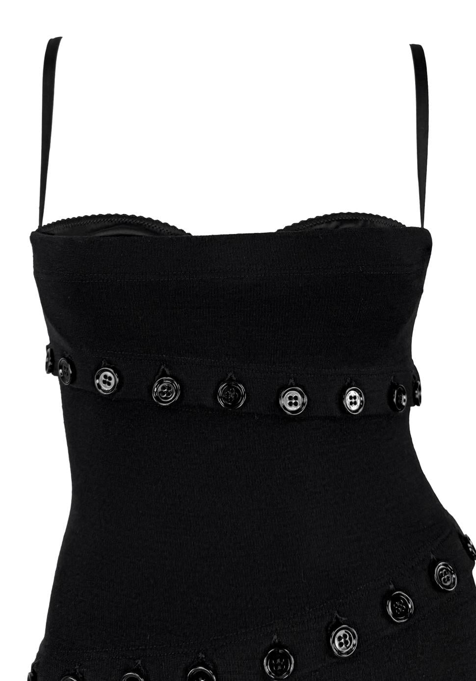 F/W 2003 Dolce & Gabbana Black Button Adjustable Bralette Mini Dress - RealList