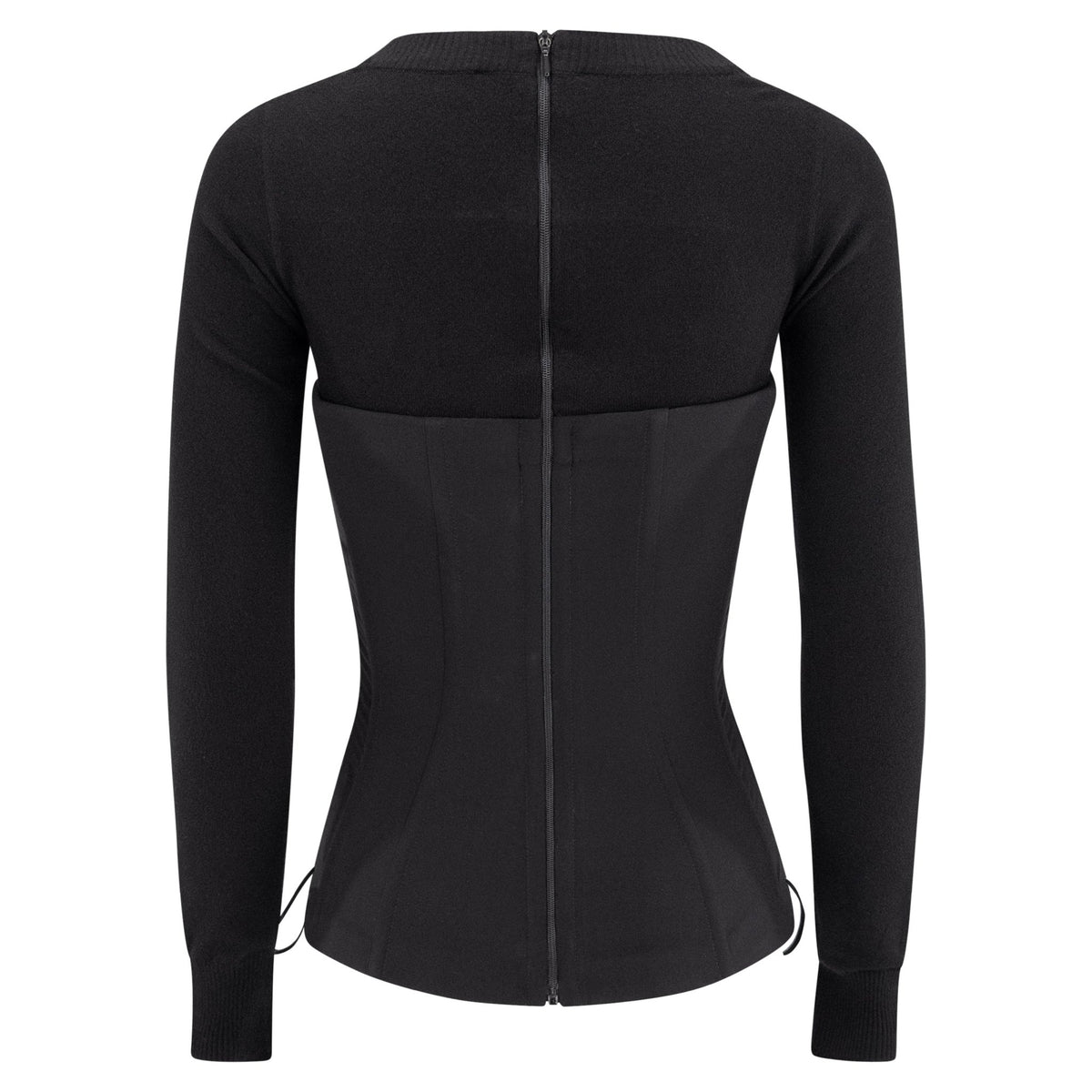 F/W 2003 Dolce & Gabbana Black Corset - Boned Scoop Neck Silk Sweater Top - RealList